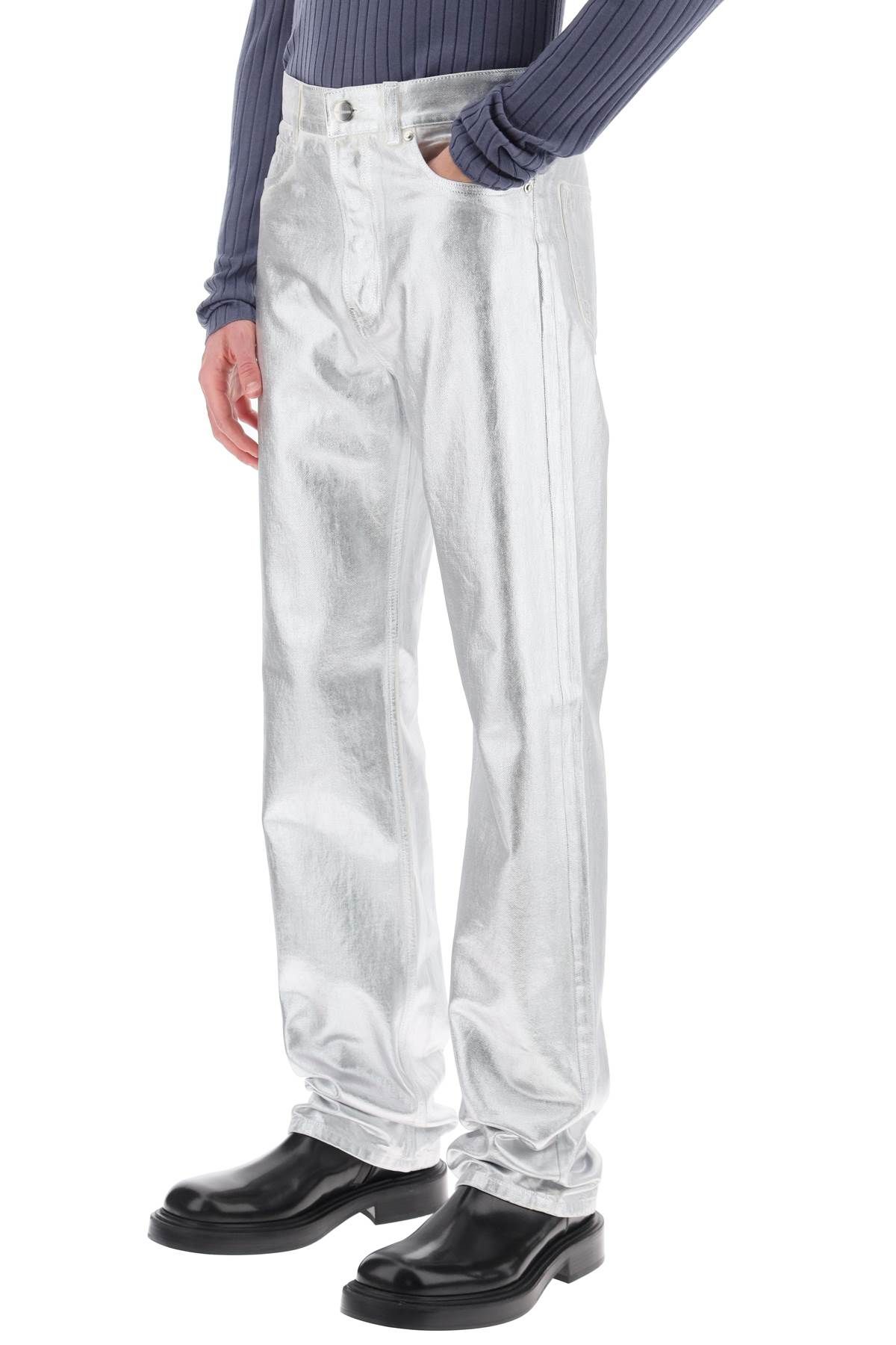 Shop Ferragamo Metallic Denim Jeans In Metallic,silver