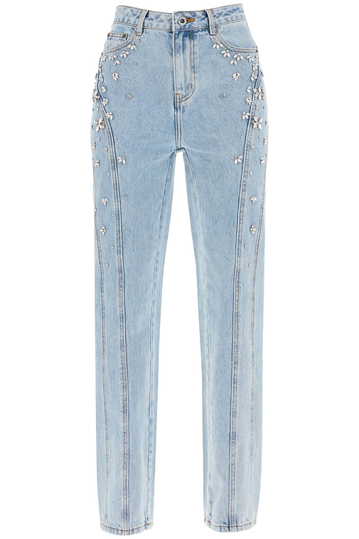 Shop Self-portrait Straight Jeans With Crystals In Blue