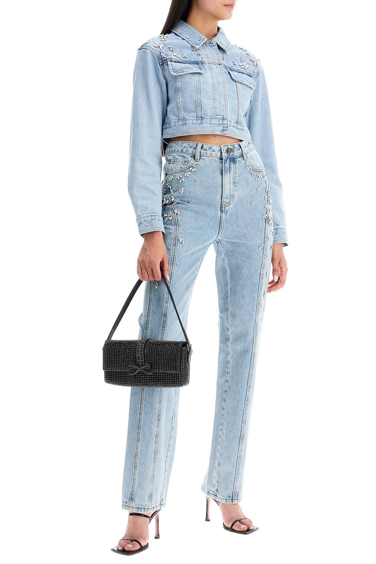 Shop Self-portrait Straight Jeans With Crystals In Blue