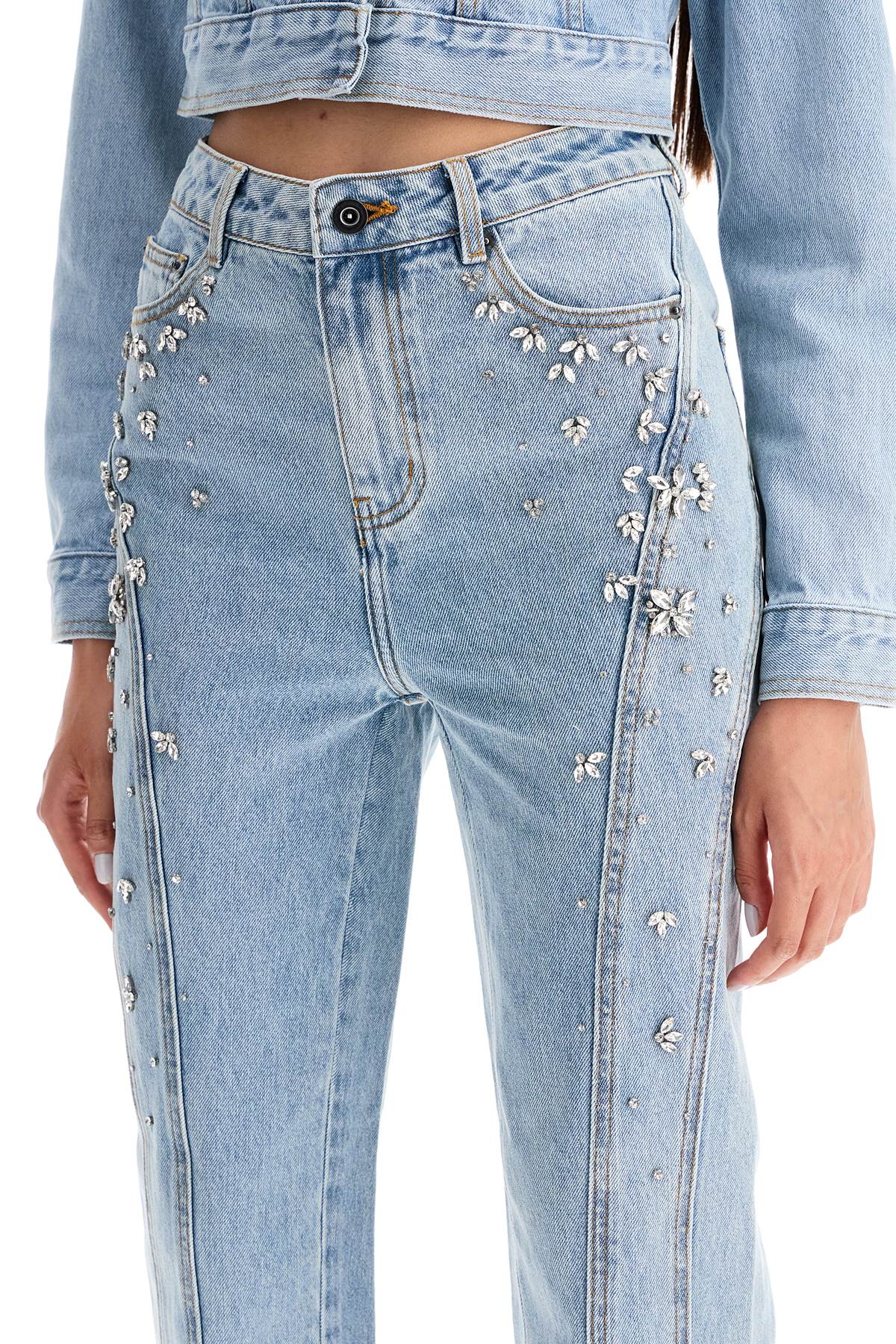 Shop Self-portrait Straight Jeans With Crystals In Blue