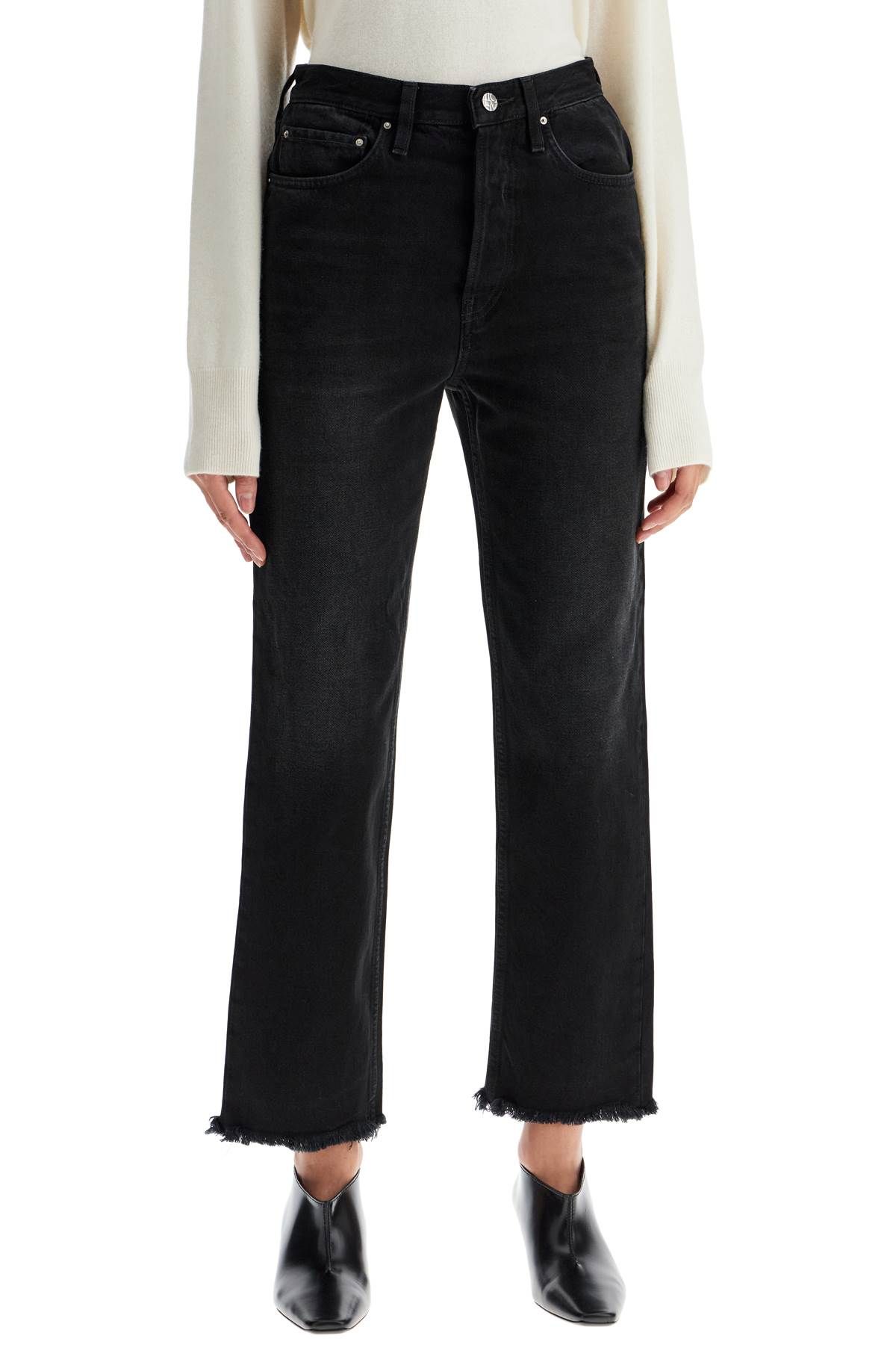 Shop Totême Classic Fit Jeans With Frayed Hemline In Black