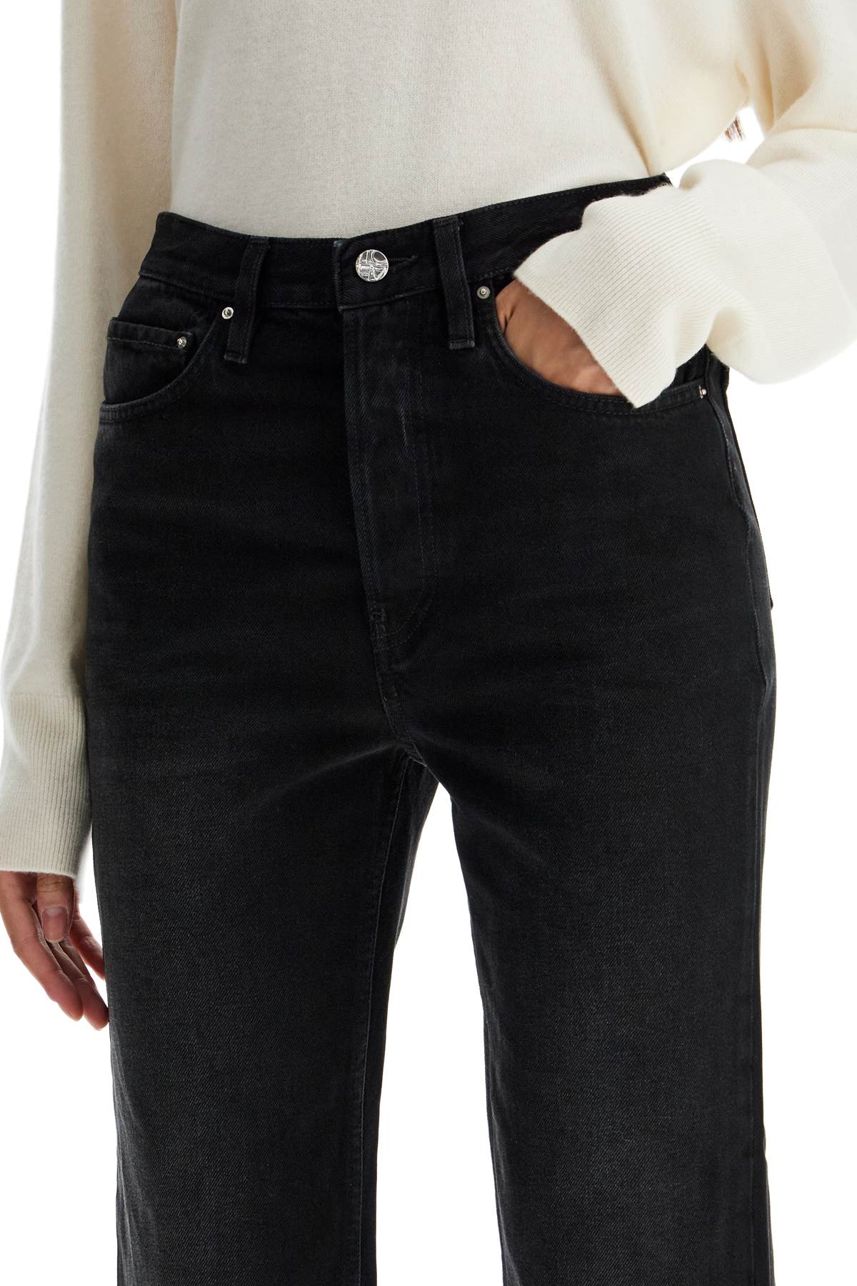 Shop Totême Classic Fit Jeans With Frayed Hemline In Black