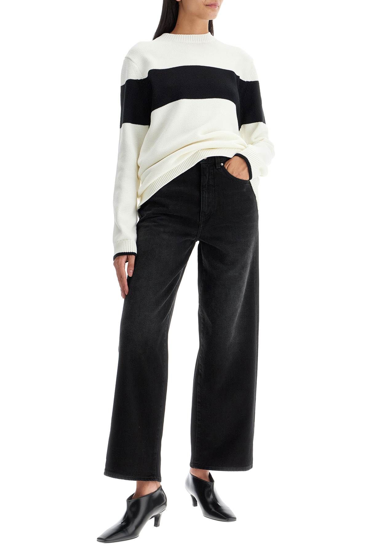 Shop Totême Cropped And Flared Jeans In Black