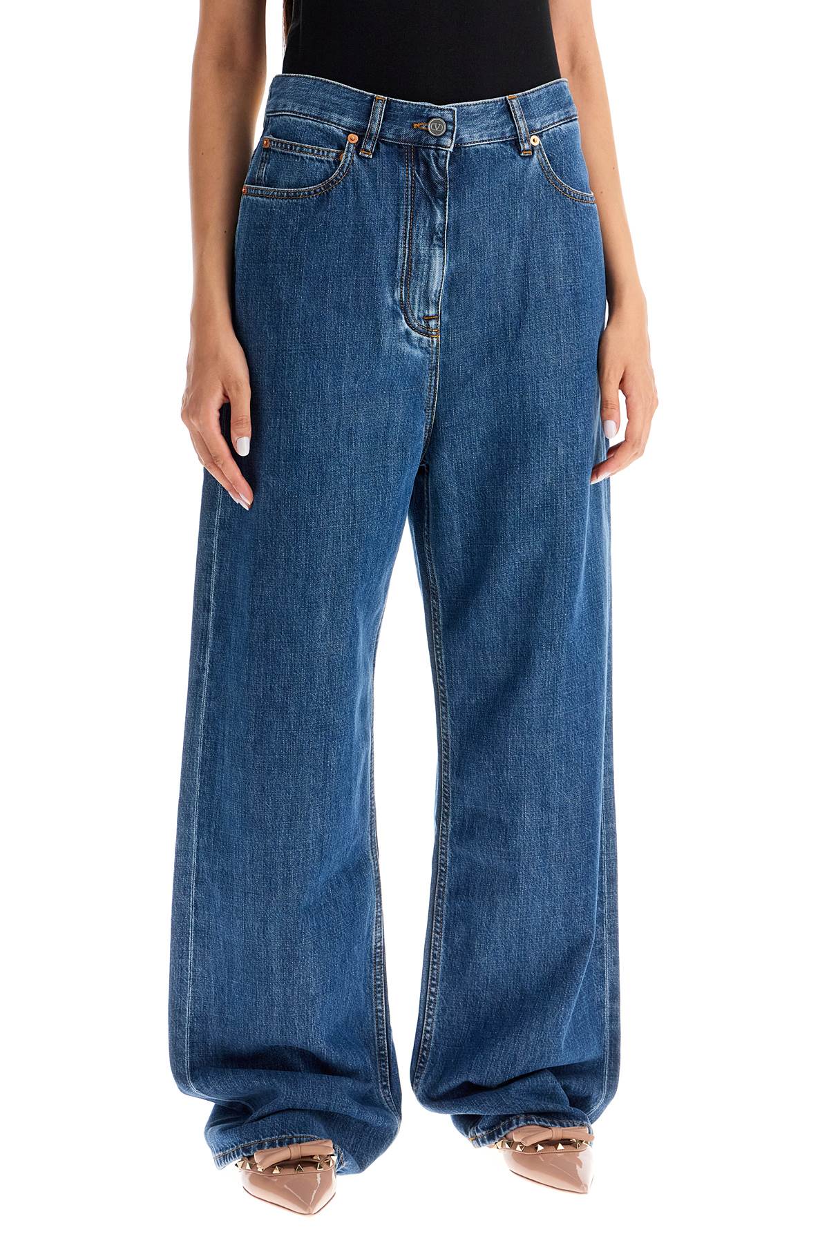 Shop Valentino Baggy Cotton And Lyocell Jeans In Blue