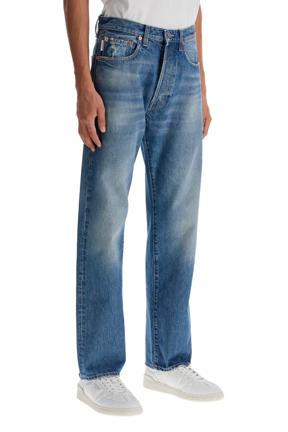 Shop Valentino Jeans With Metallic V Detail In Blue