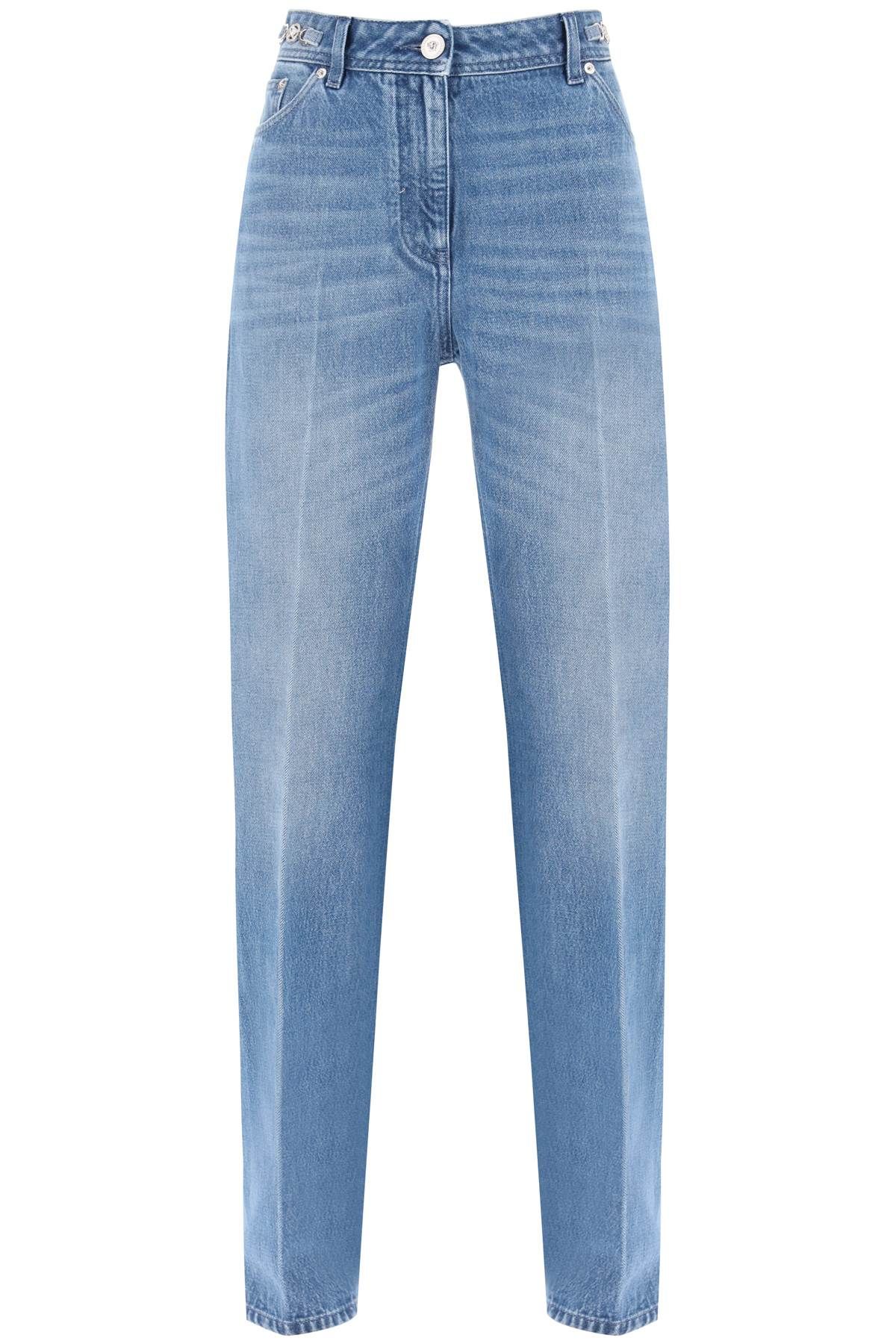 Shop Versace Boyfriend Jeans With Tailored Crease In Blue