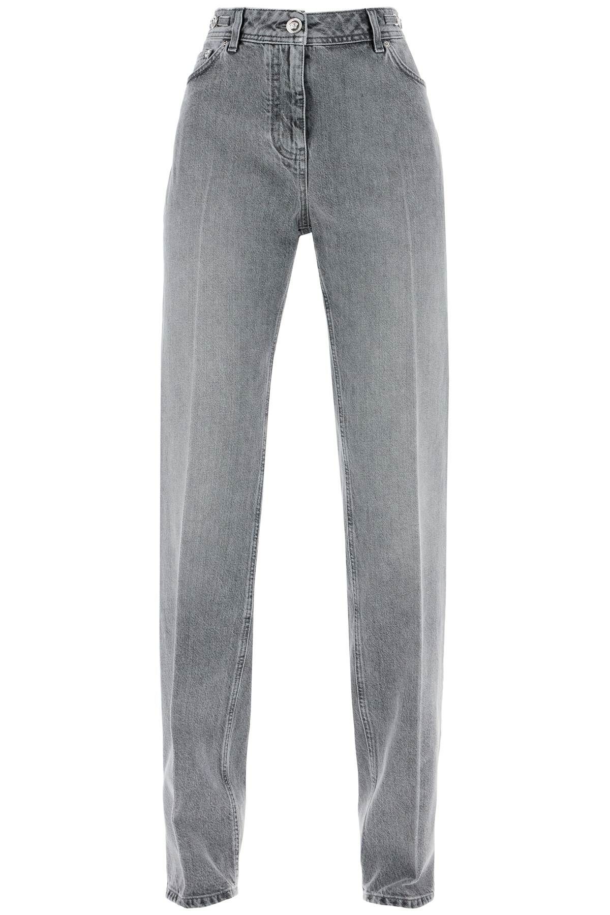 Shop Versace Straight Jeans With Medusa Details In Grey