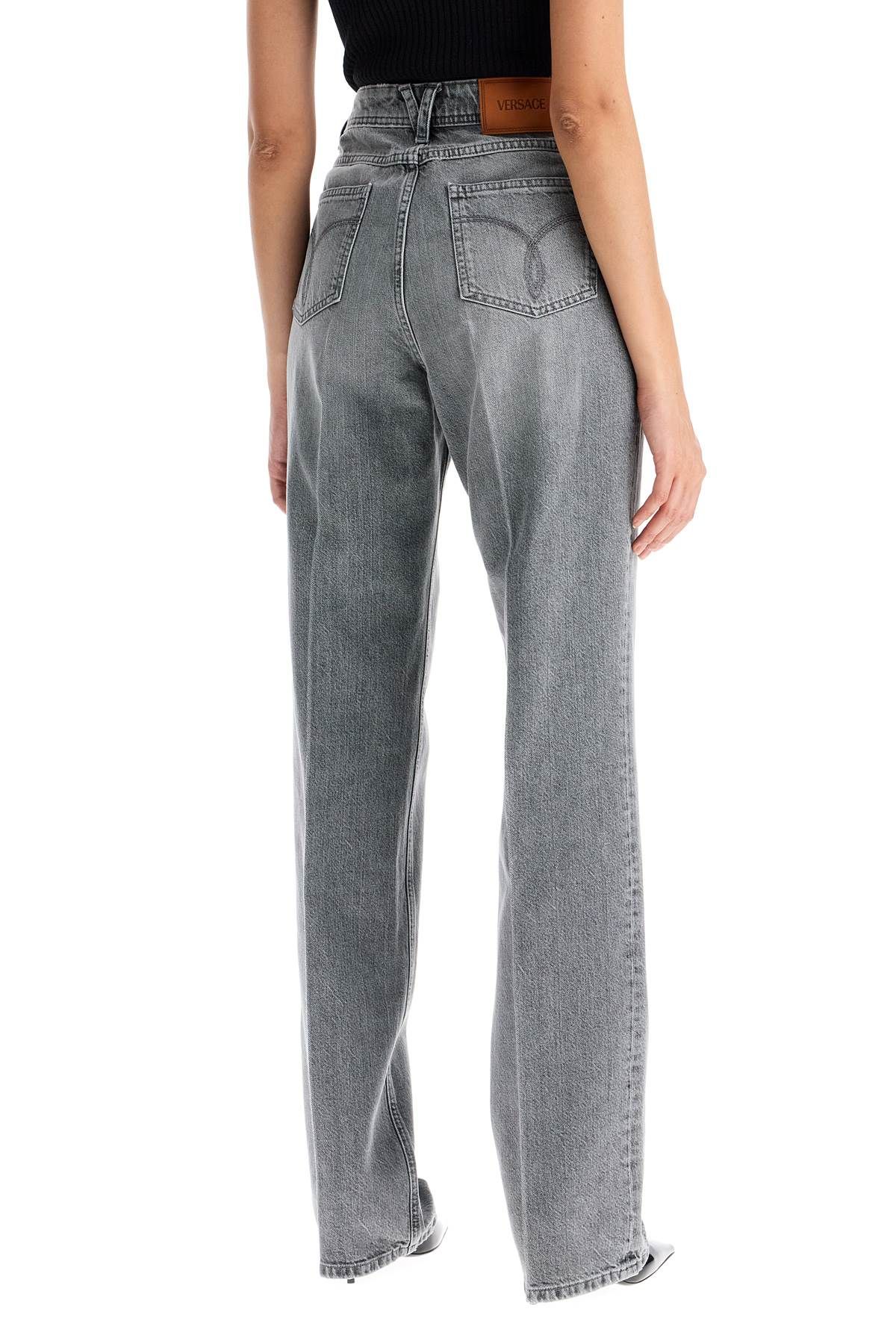 Shop Versace Straight Jeans With Medusa Details In Grey