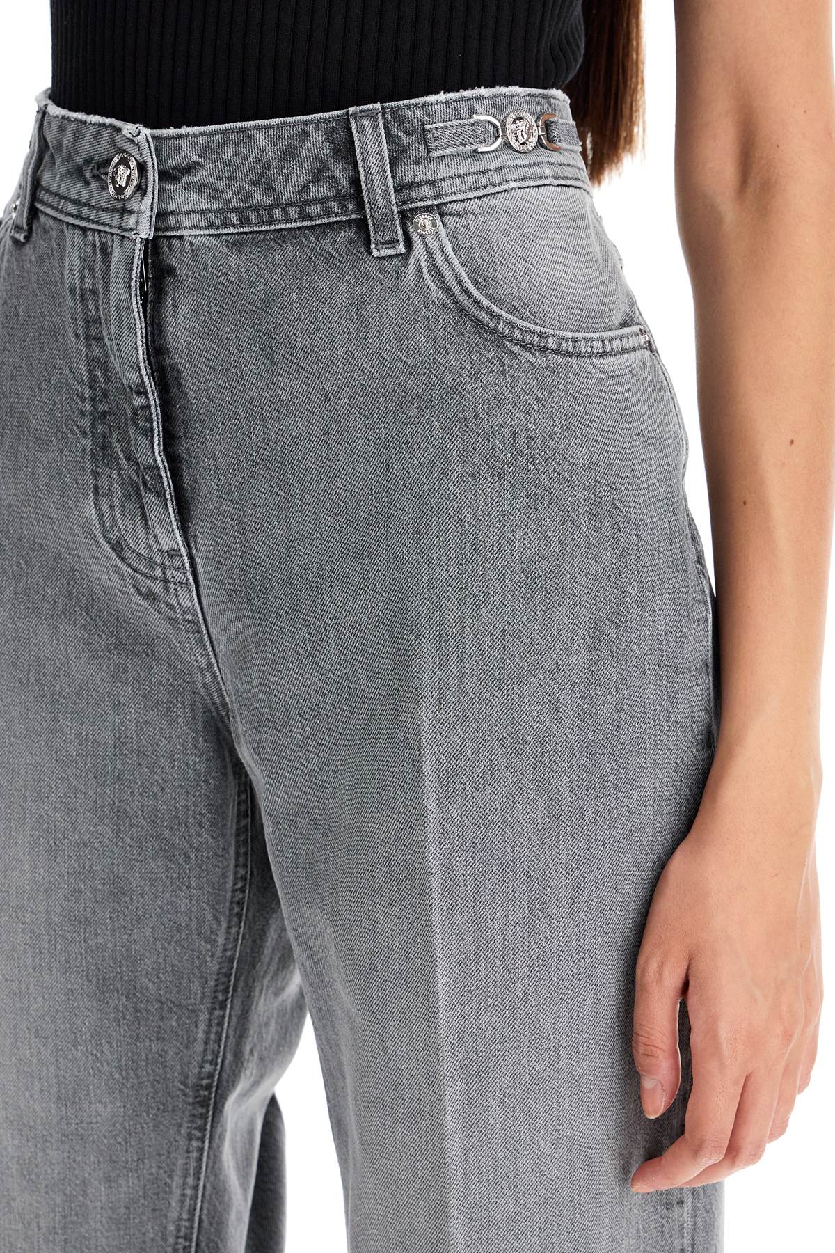 Shop Versace Straight Jeans With Medusa Details In Grey