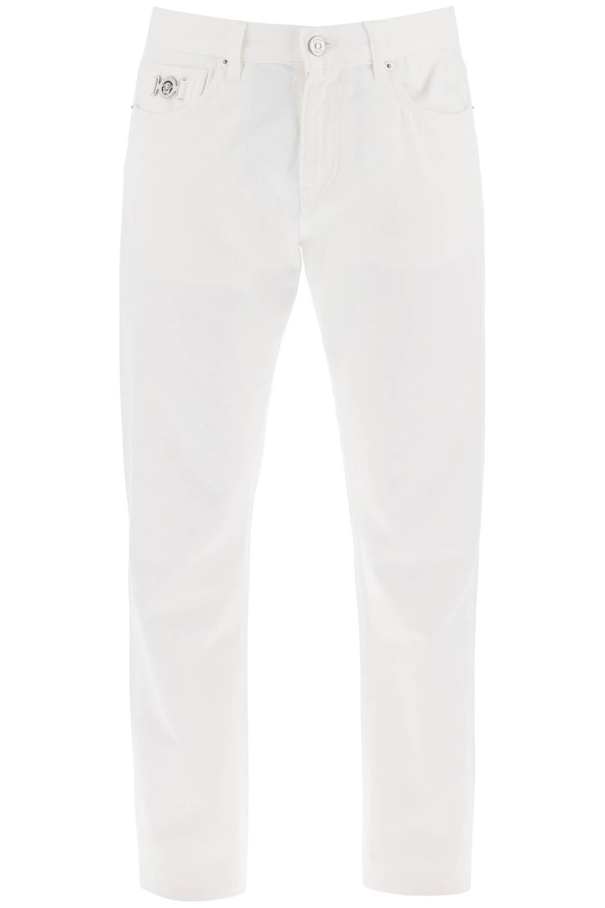 Shop Versace Medusa Regular Jeans In White