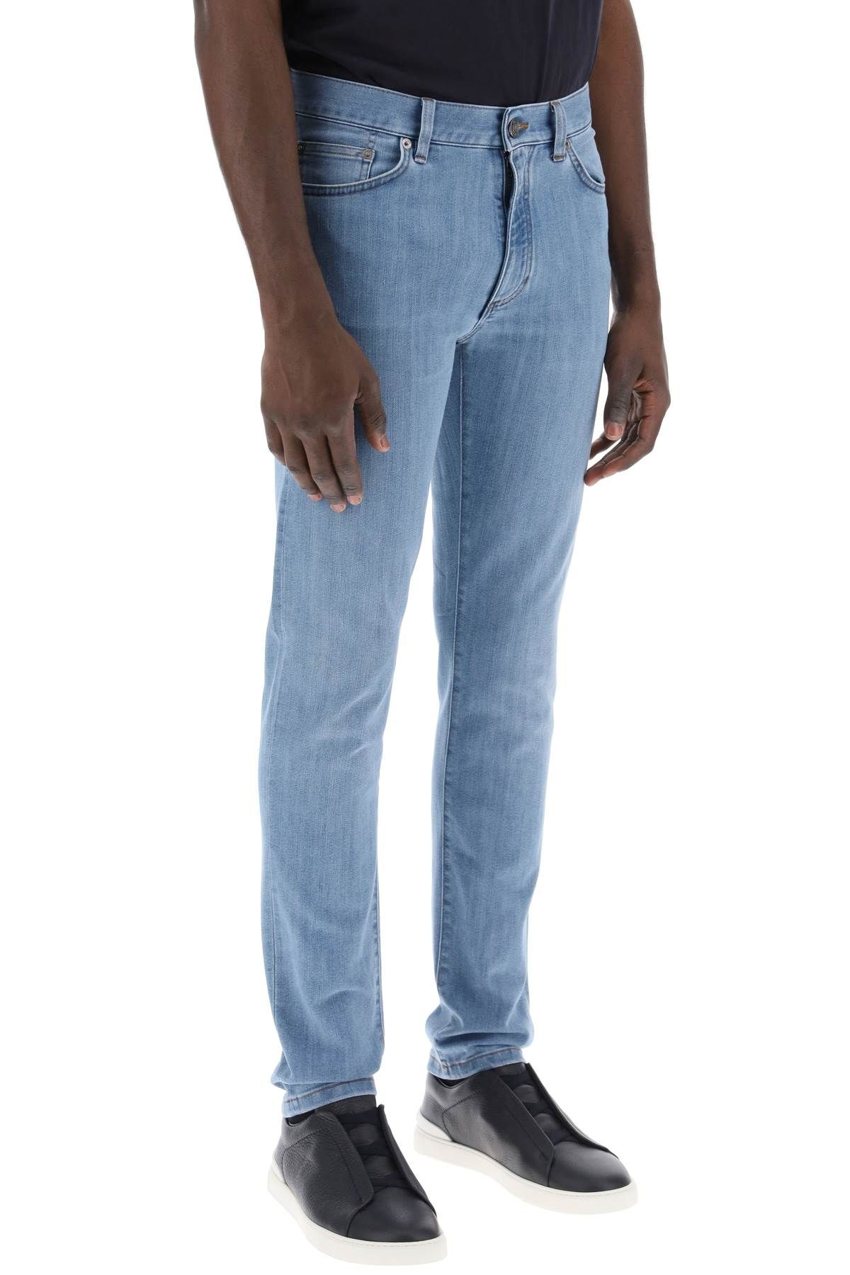 Shop Zegna Slim Fit Jeans In Stretch Denim In Light Blue