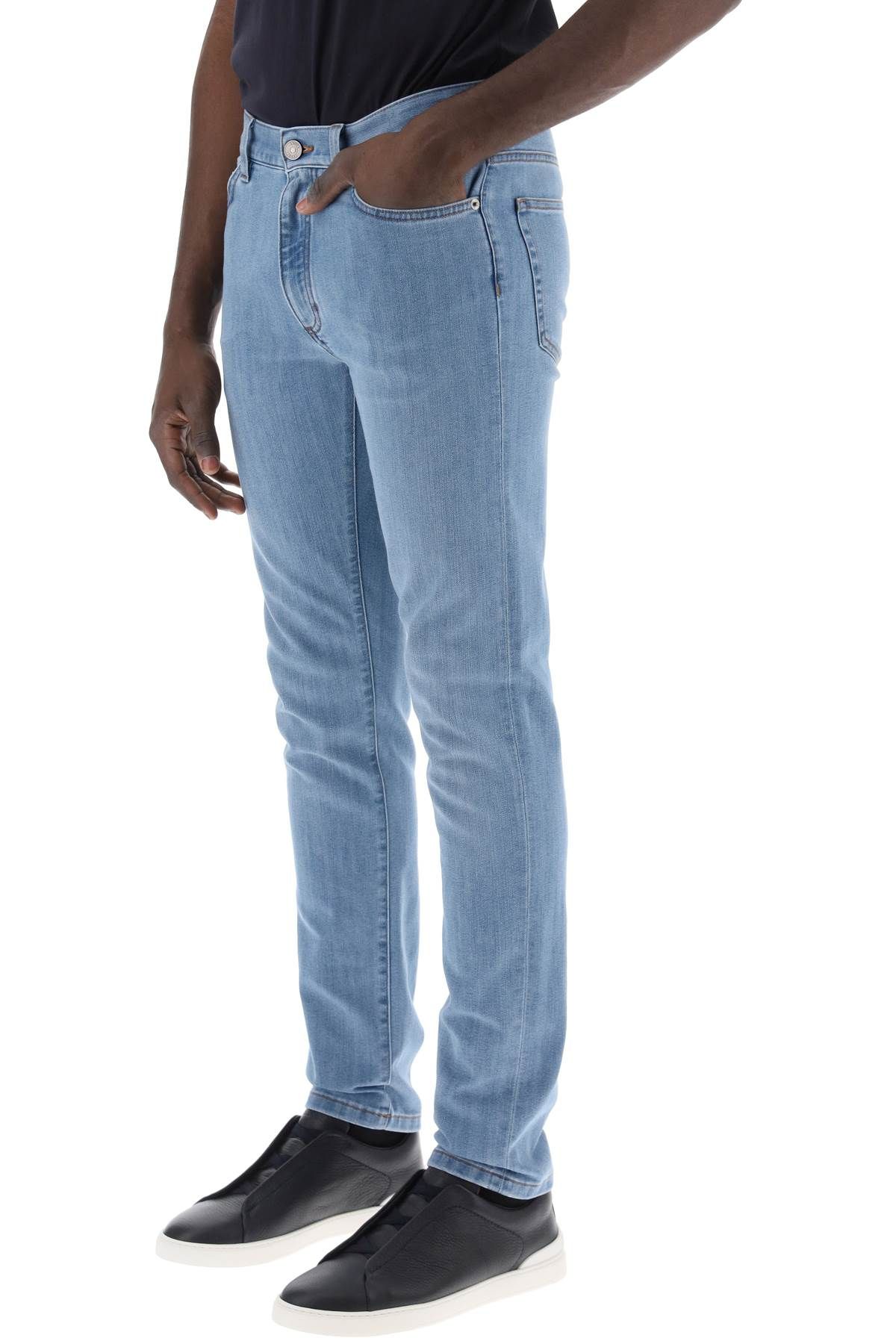 Shop Zegna Slim Fit Jeans In Stretch Denim In Light Blue