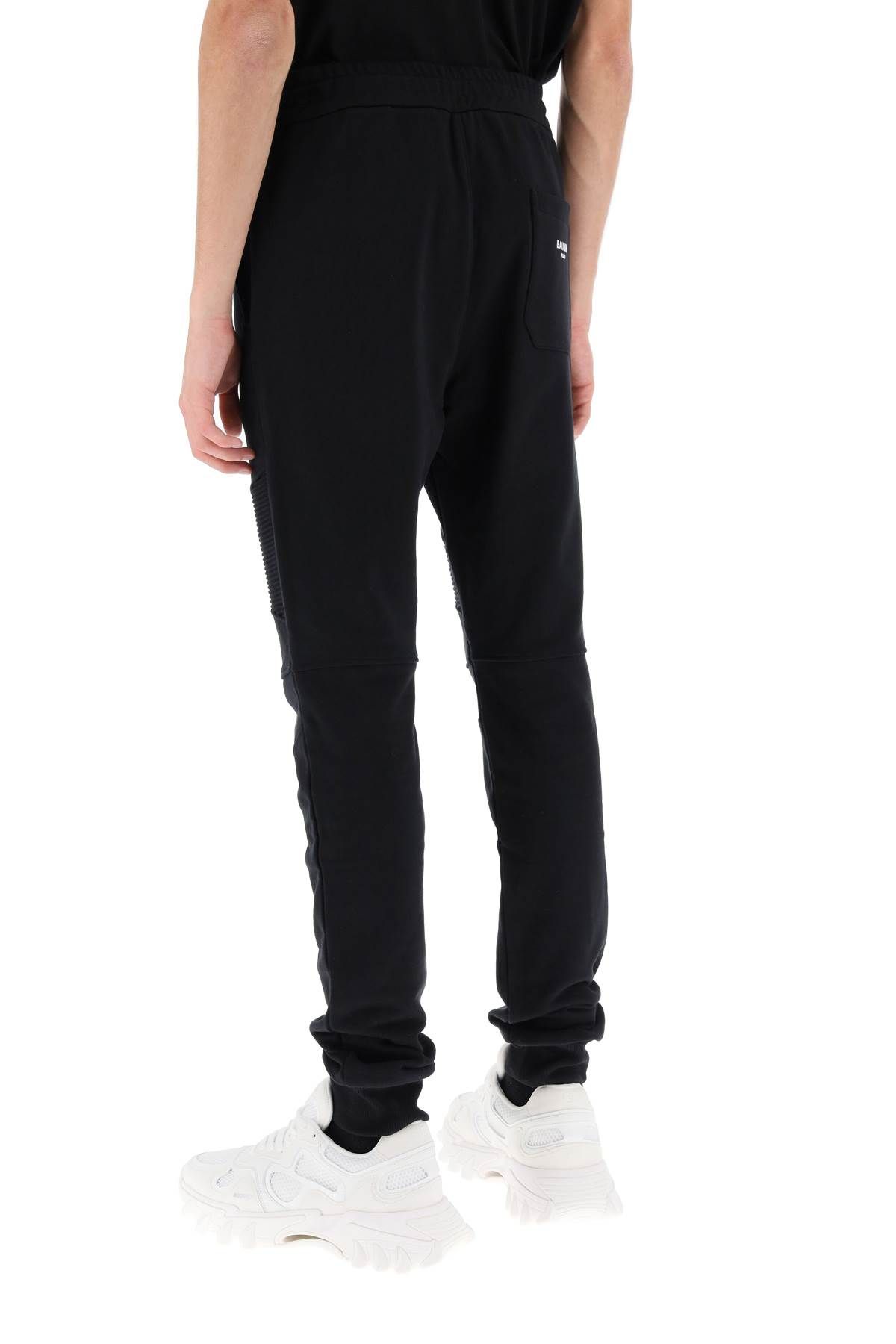 Shop Balmain Joggers With Topstitched Inserts In Black