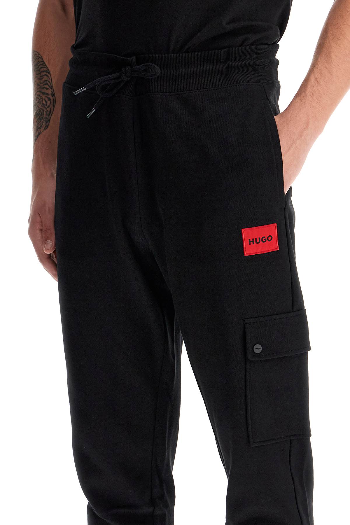 Shop Hugo Cotton Joggers With Cargo Pocket. In Black