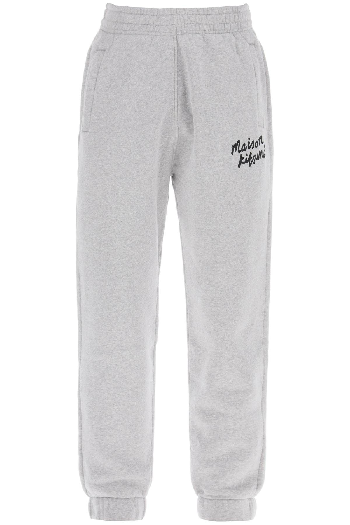 Shop Maison Kitsuné "sporty Pants With Handwriting In Grey