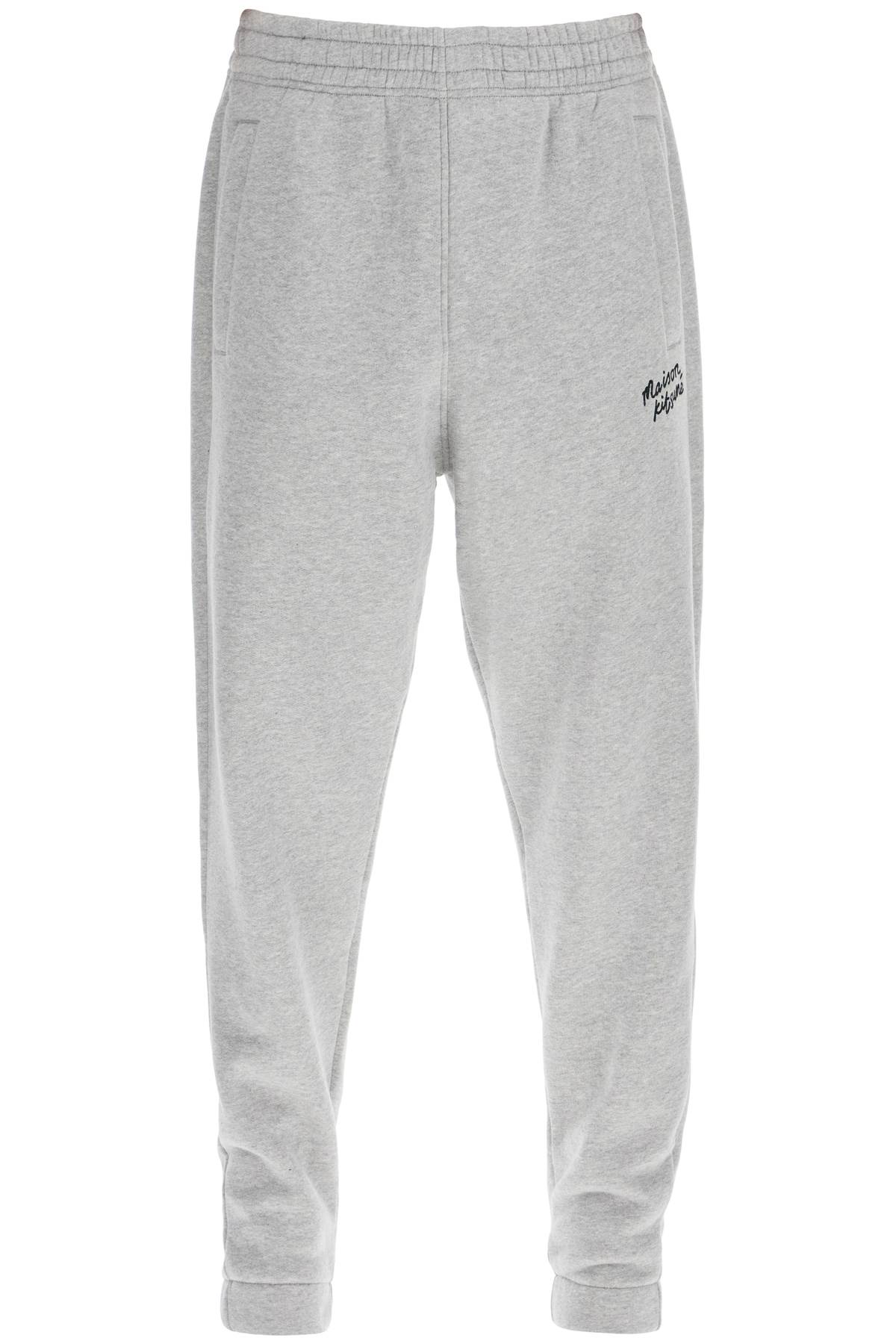 Shop Maison Kitsuné Comfort Joggers With Embroidery In Grey