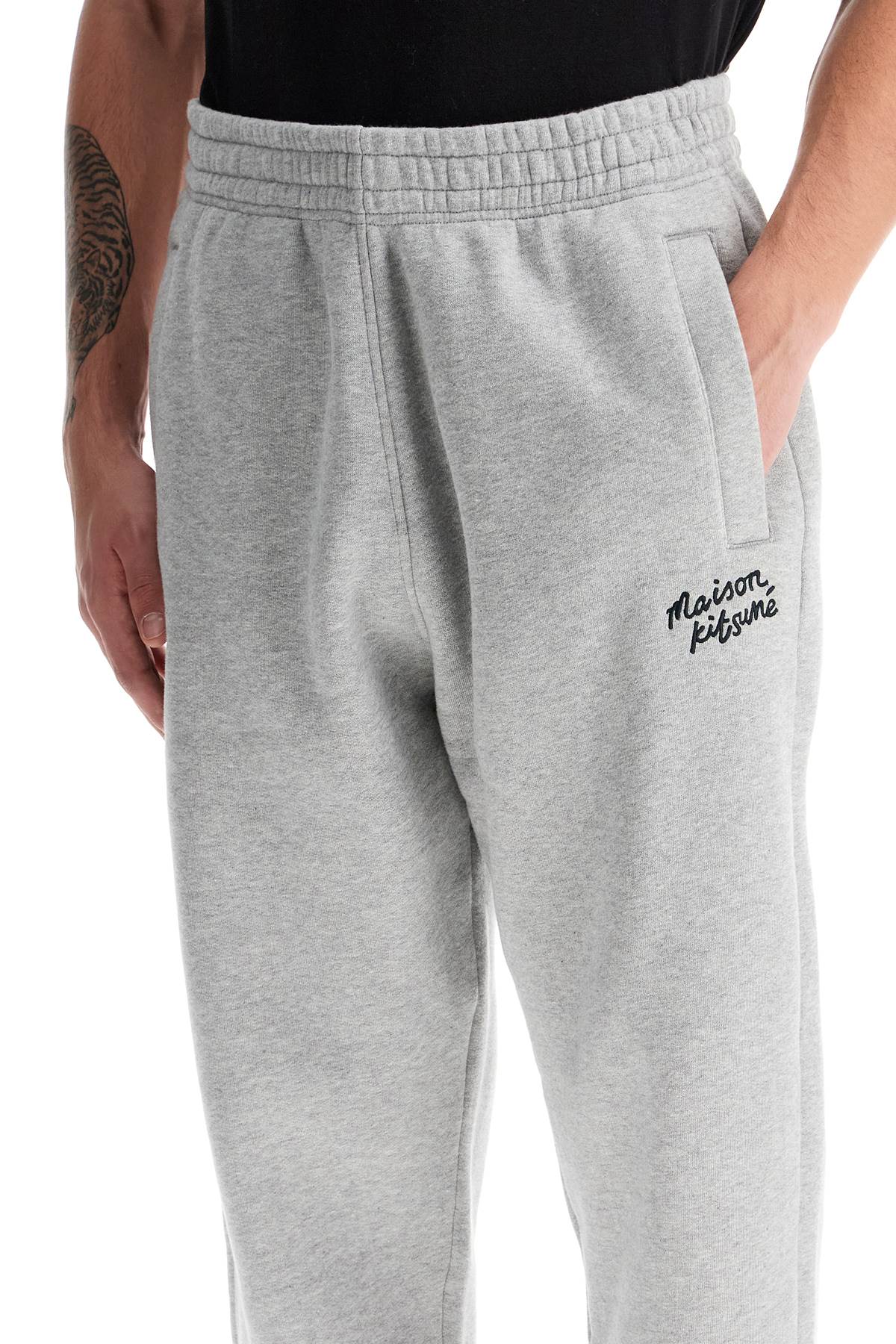 Shop Maison Kitsuné Comfort Joggers With Embroidery In Grey