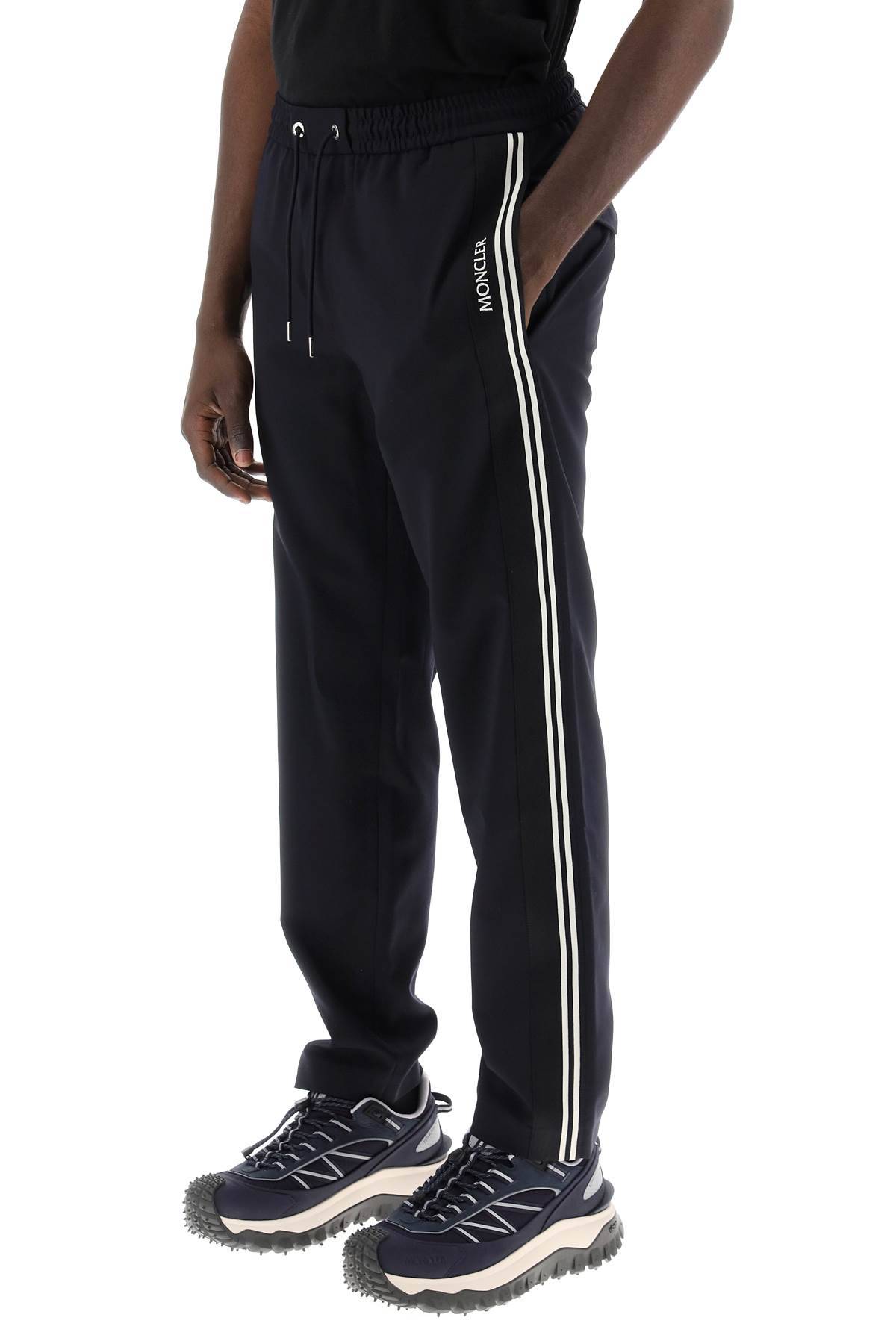 Shop Moncler Sporty Pants With Side Stripes In Blue