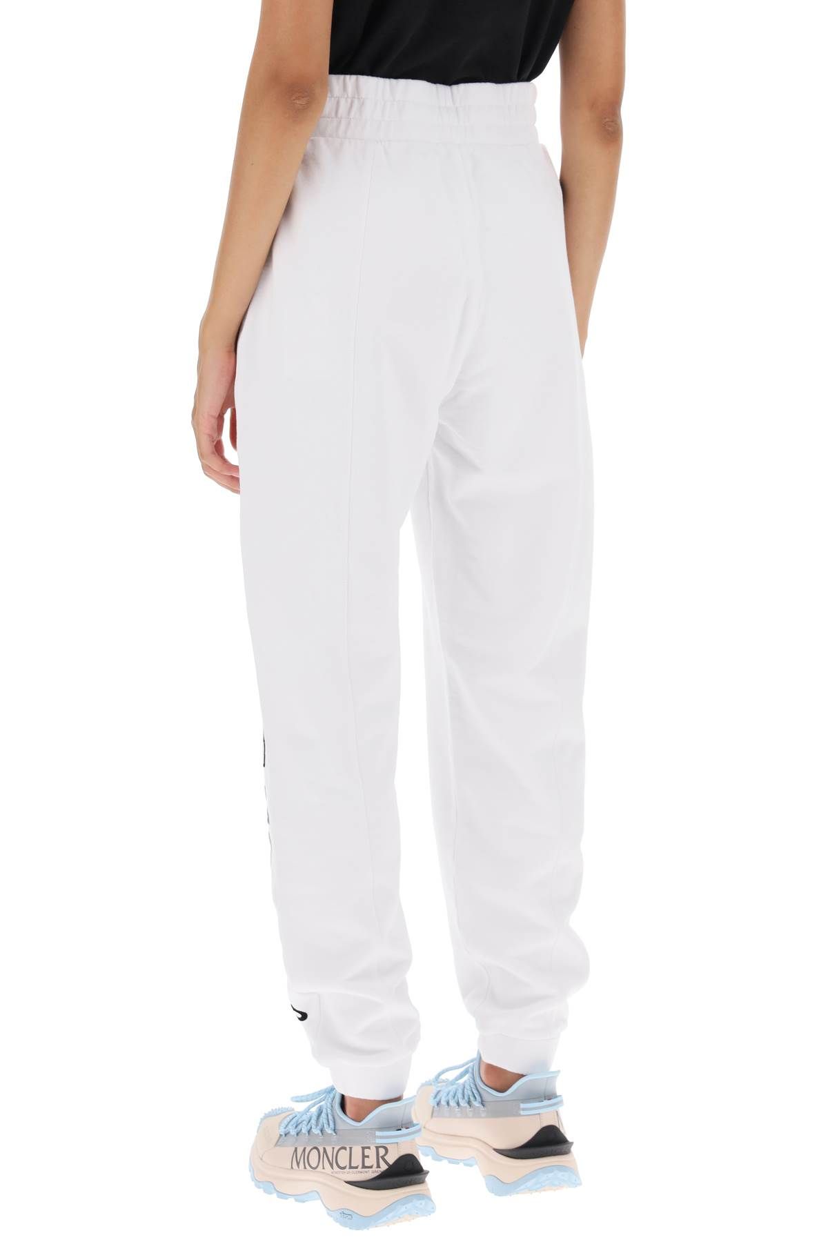 Shop Moncler Joggers With Flocked Logo In White