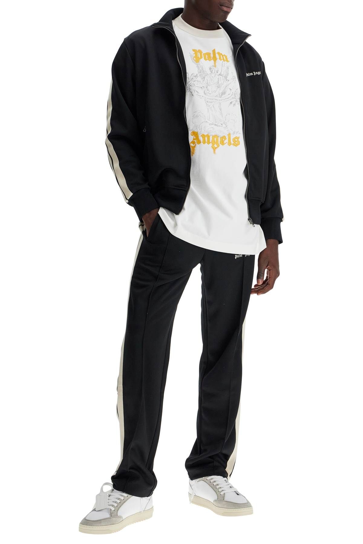 Shop Palm Angels Contrast Band Joggers With Track In In Black