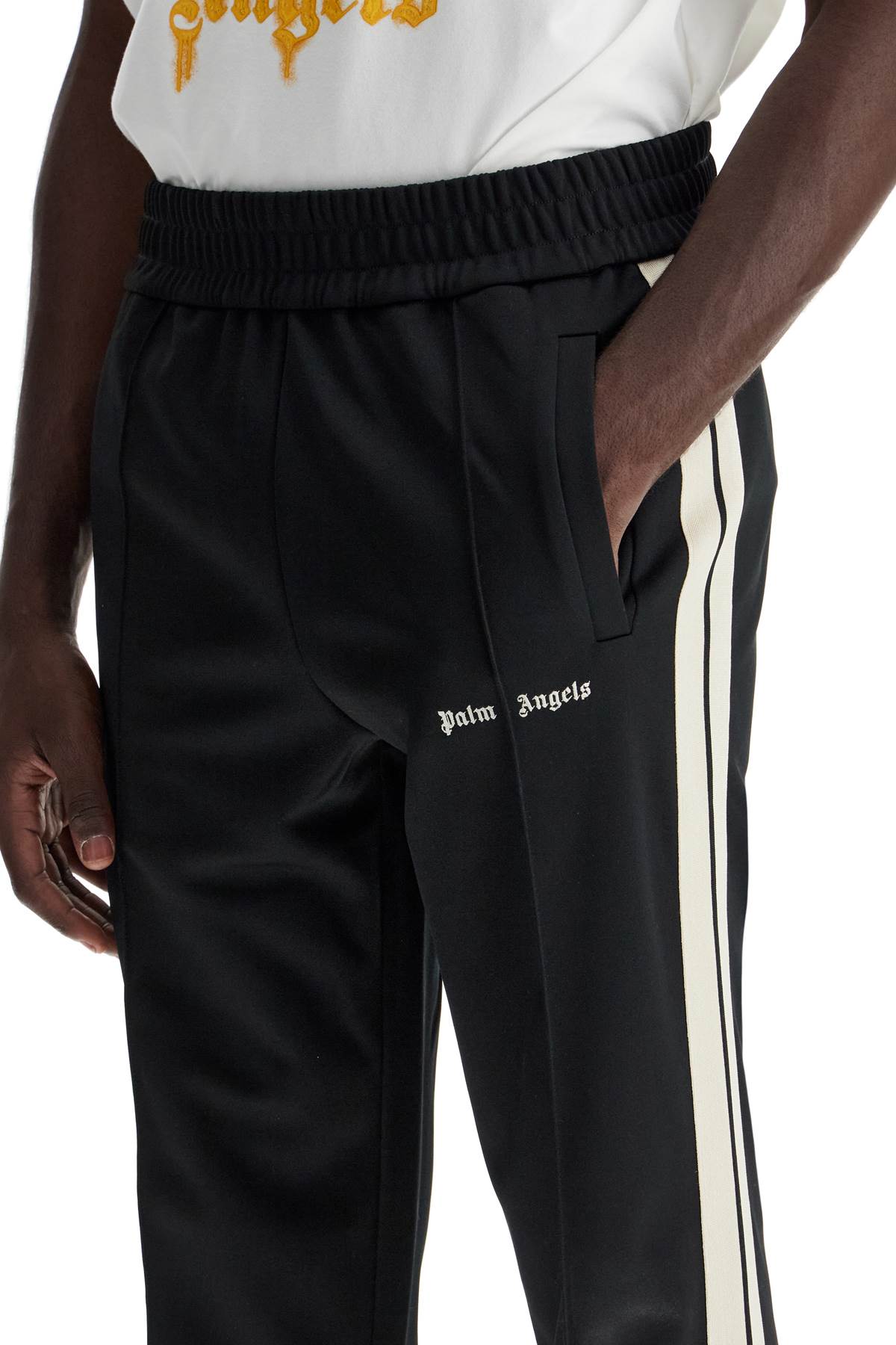 Shop Palm Angels Contrast Band Joggers With Track In In Black