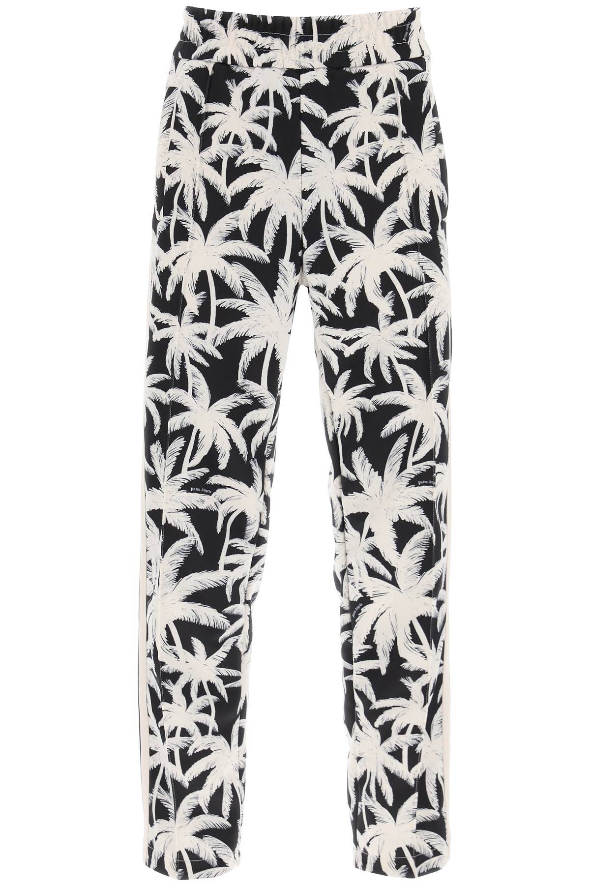 Shop Palm Angels Joggers With Palms Print In White,black,neutro