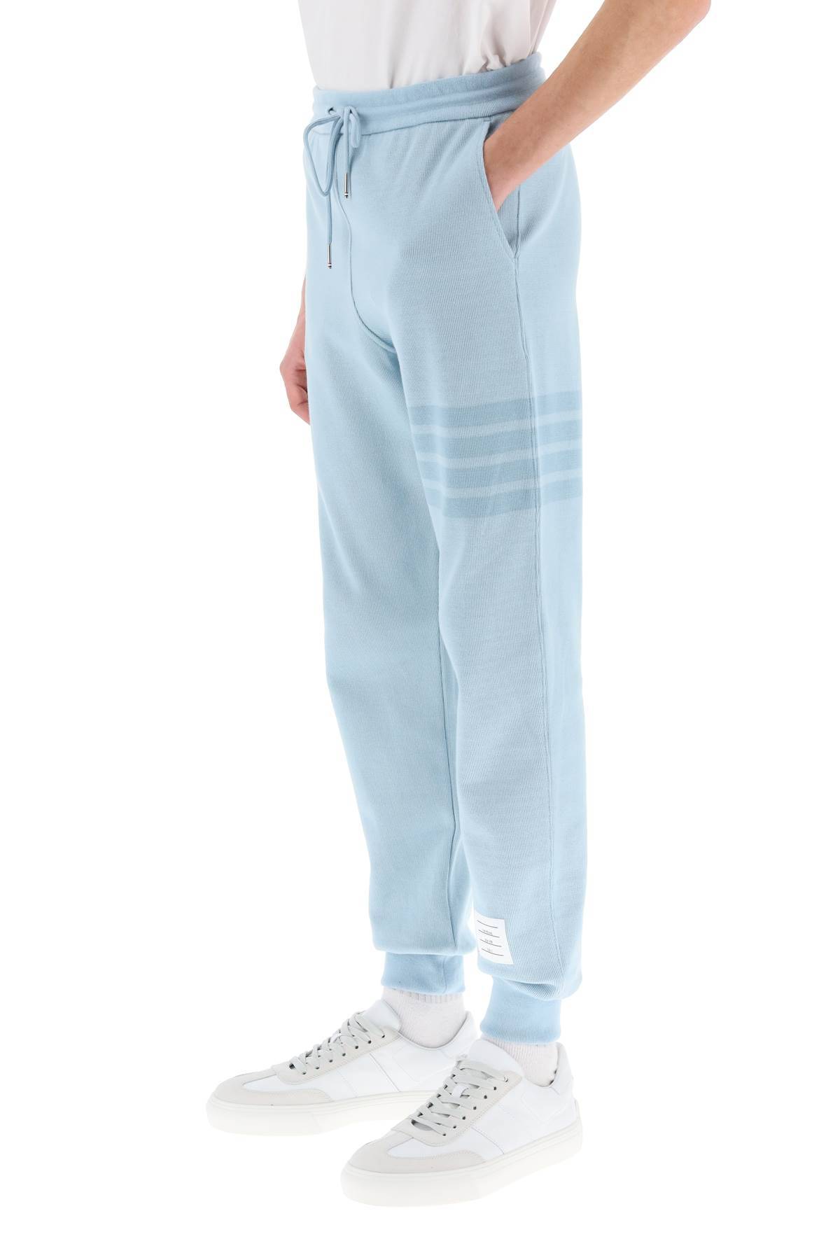Shop Thom Browne 4-bar Joggers In Cotton Knit In Light Blue