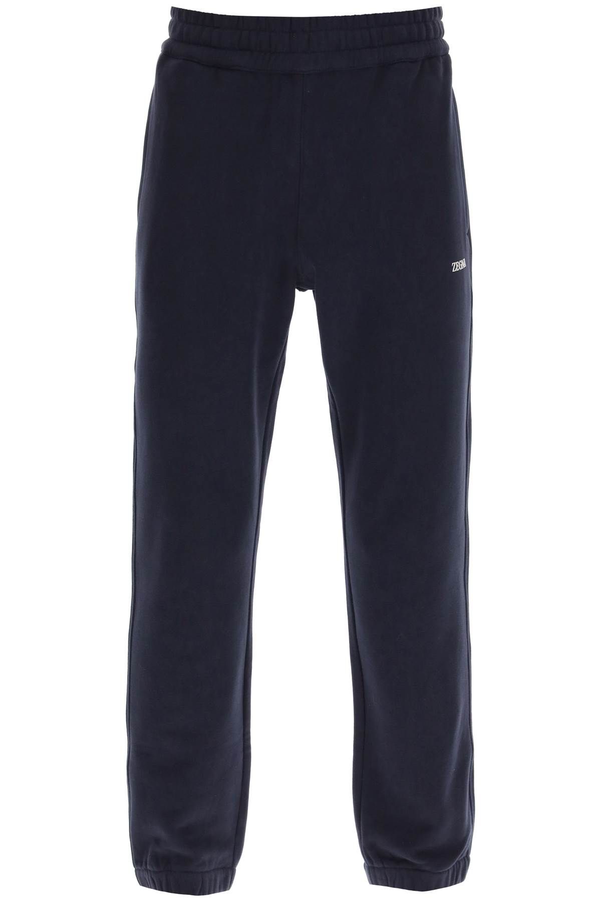 Zegna Joggers With Rubberized Logo In Blue