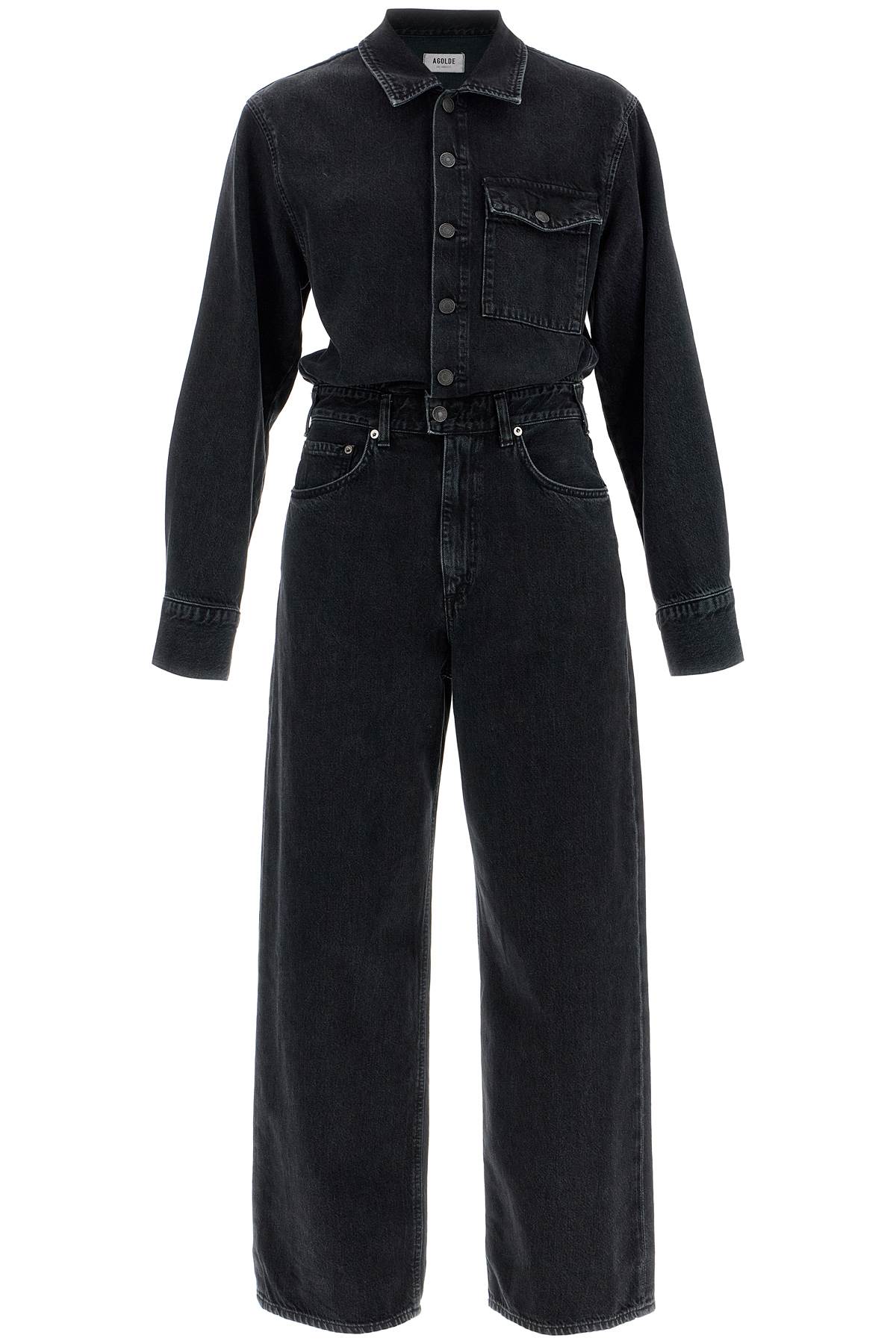 Shop Agolde Denim Tane Jumpsuit In Black