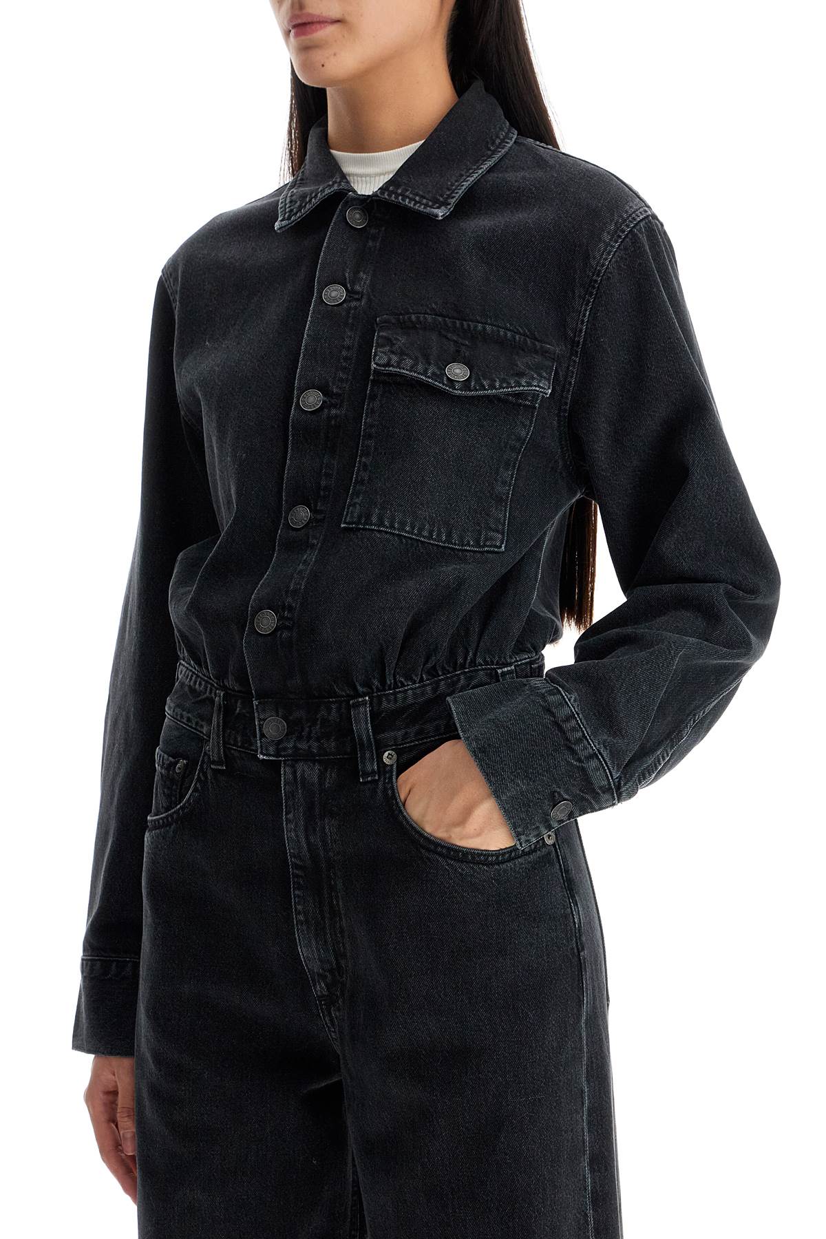 Shop Agolde Denim Tane Jumpsuit In Black