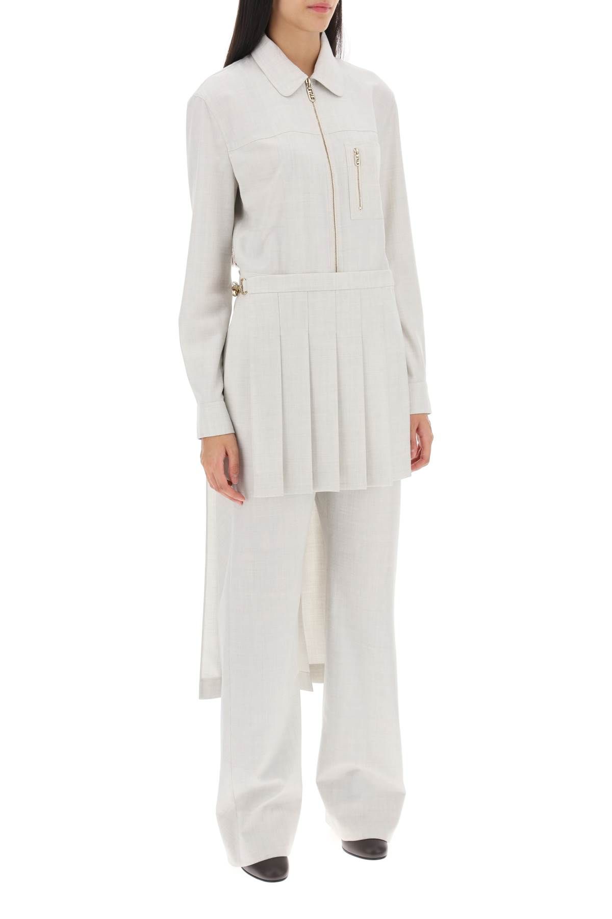 Shop Fendi Wool Jumpsuit With Pleated Panels In White