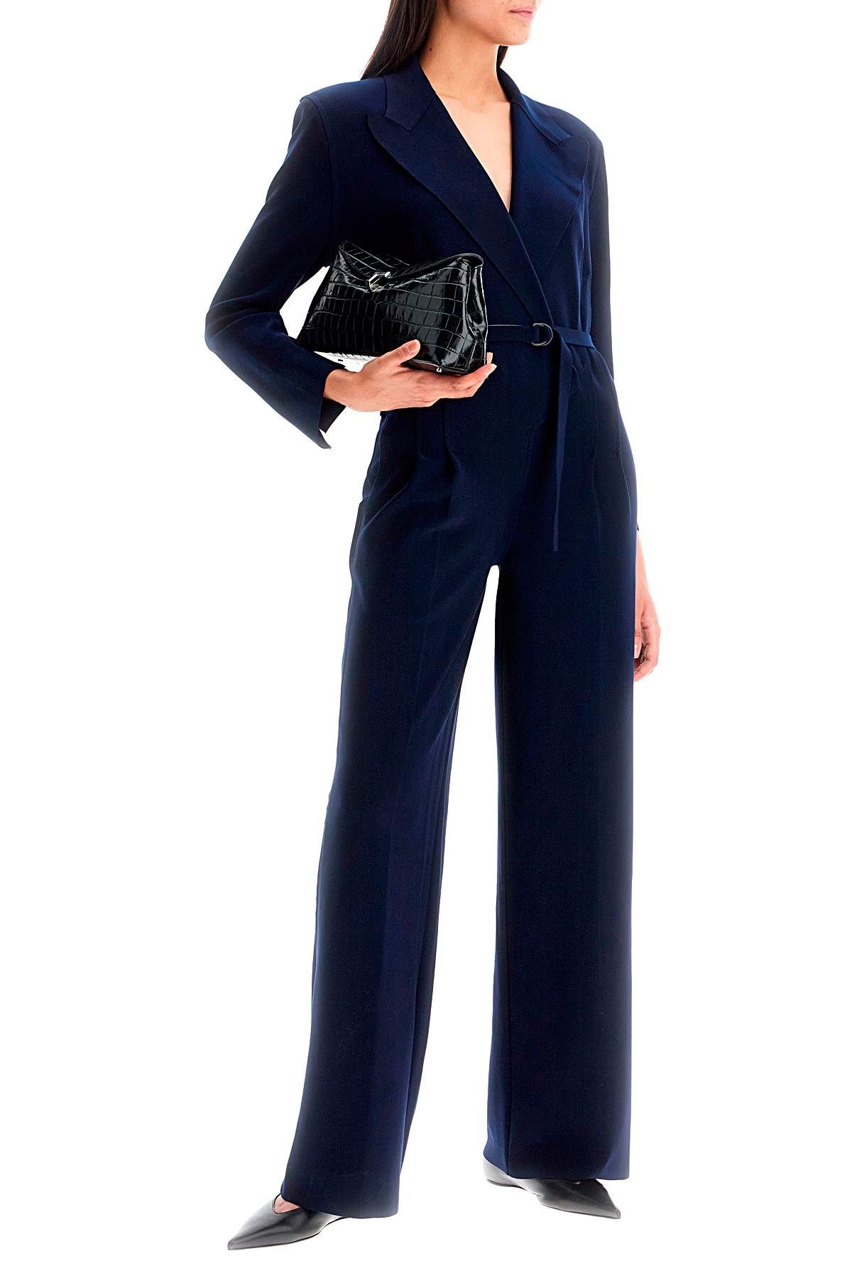 Shop Norma Kamali Double-breasted Straight Leg Jumpsuit In Blue