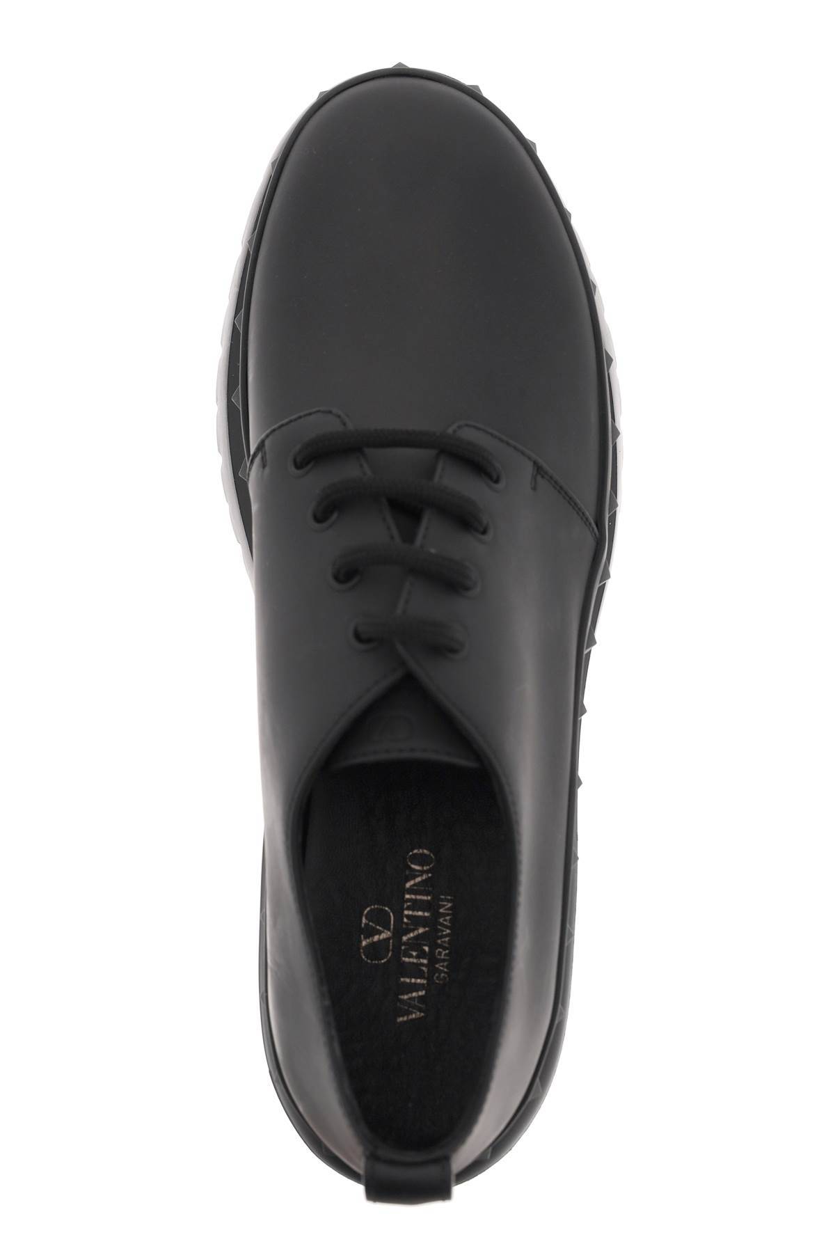 Shop Valentino Rockstud M-way Leather Derby Shoes In Black