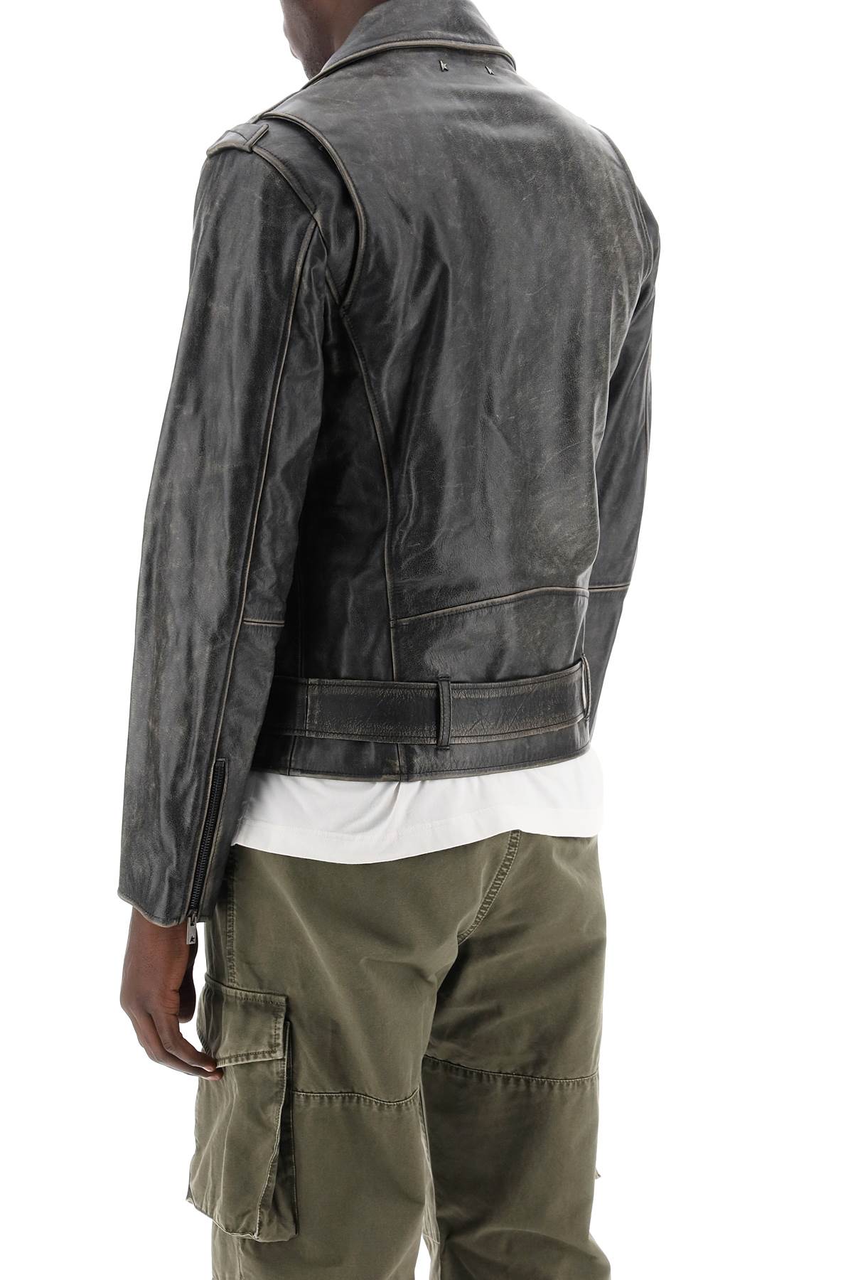 Shop Golden Goose Vintage-effect Leather Biker Jacket In Black