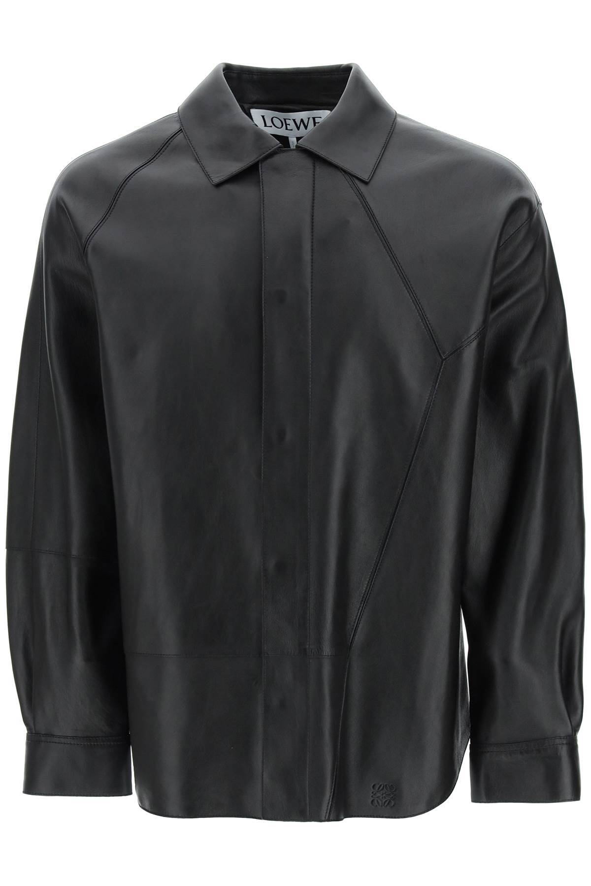 Loewe Asimmetric Seams Leather Overshirt In Black