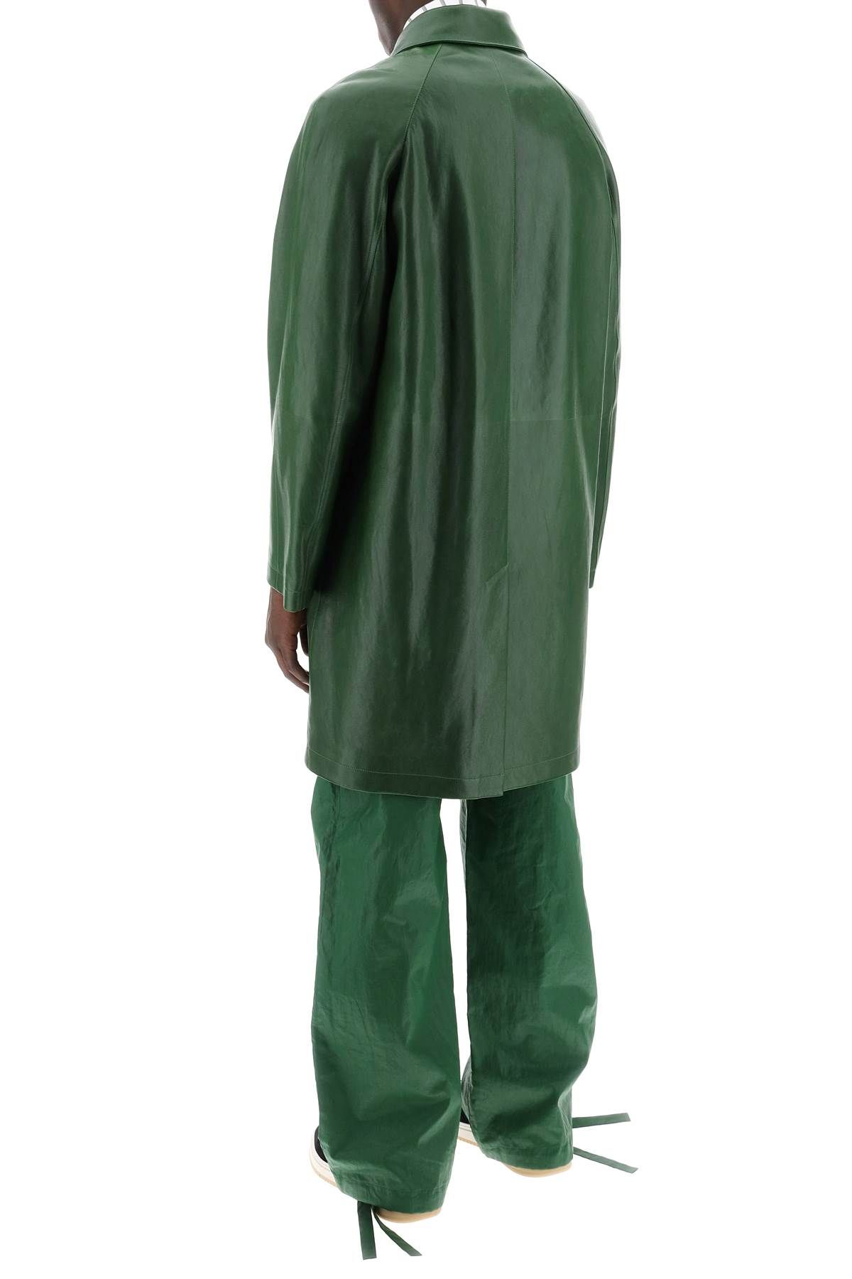 Shop Ferragamo Midi Nappa Leather Coat In Green