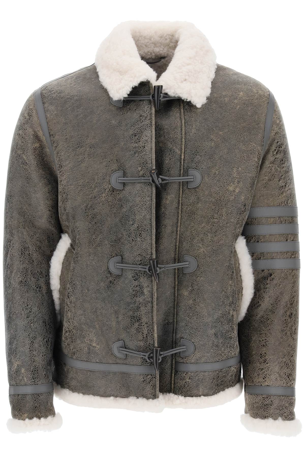 Shop Thom Browne Shearling Cropped Montgomery Jacket In Grey