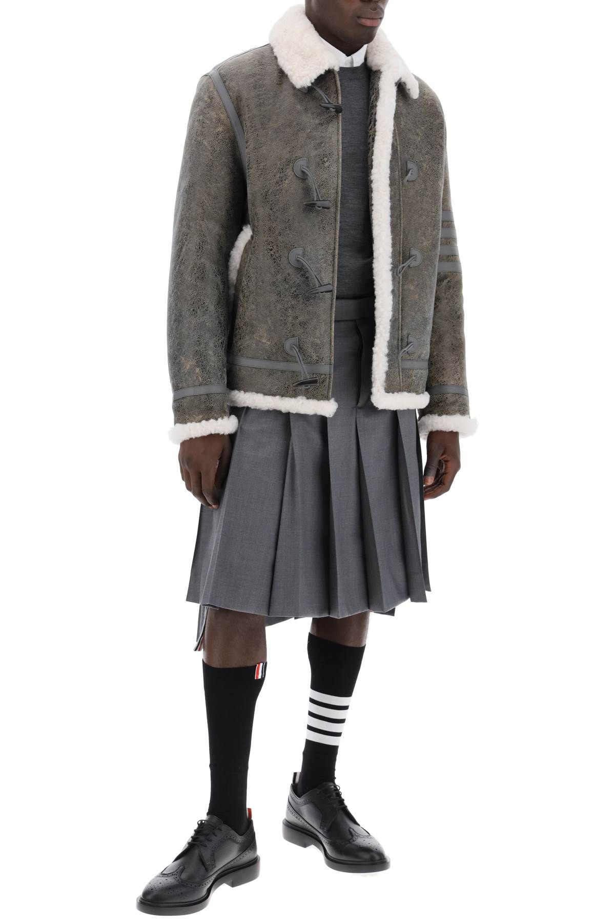 Shop Thom Browne Shearling Cropped Montgomery Jacket In Grey