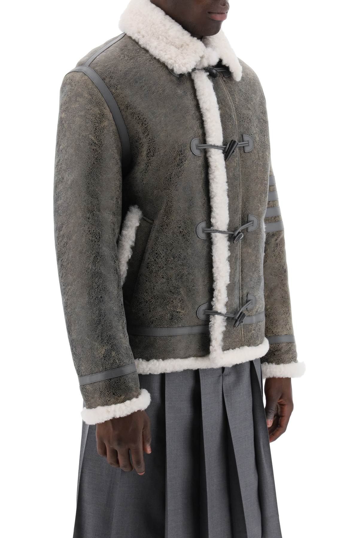 Shop Thom Browne Shearling Cropped Montgomery Jacket In Grey