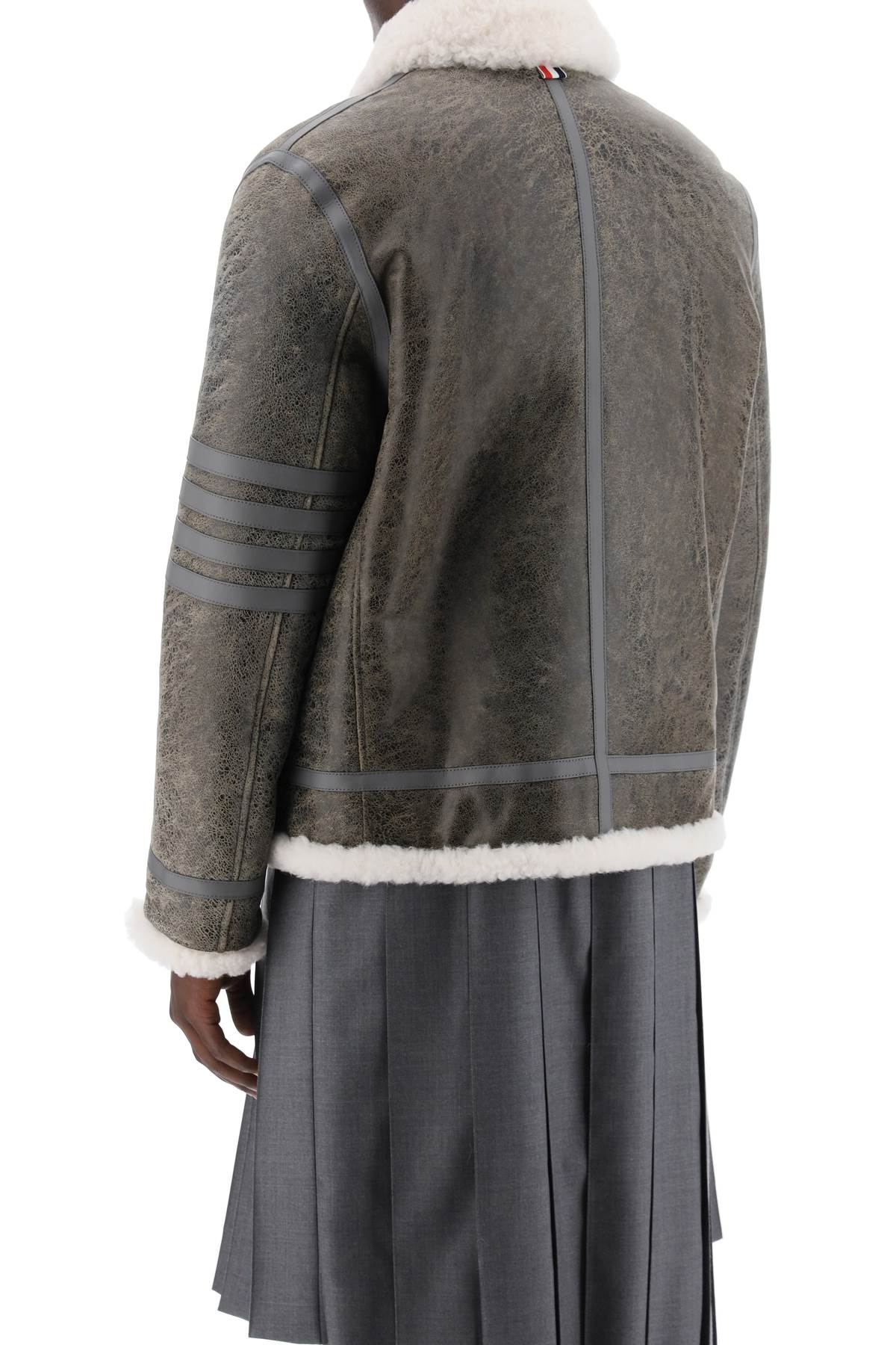 Shop Thom Browne Shearling Cropped Montgomery Jacket In Grey