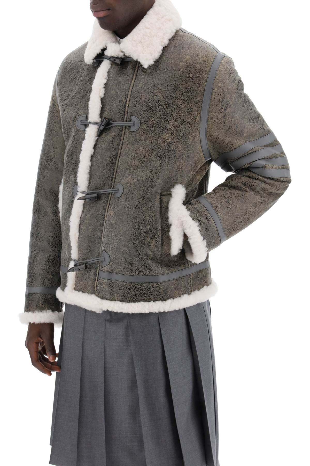 Shop Thom Browne Shearling Cropped Montgomery Jacket In Grey