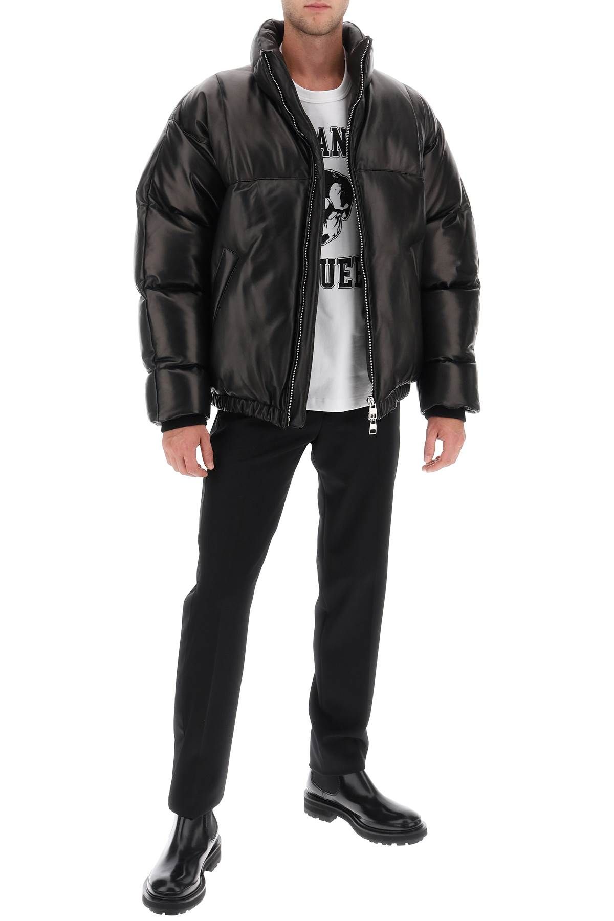 Shop Alexander Mcqueen Quilted Leather Puffer Jacket In Black