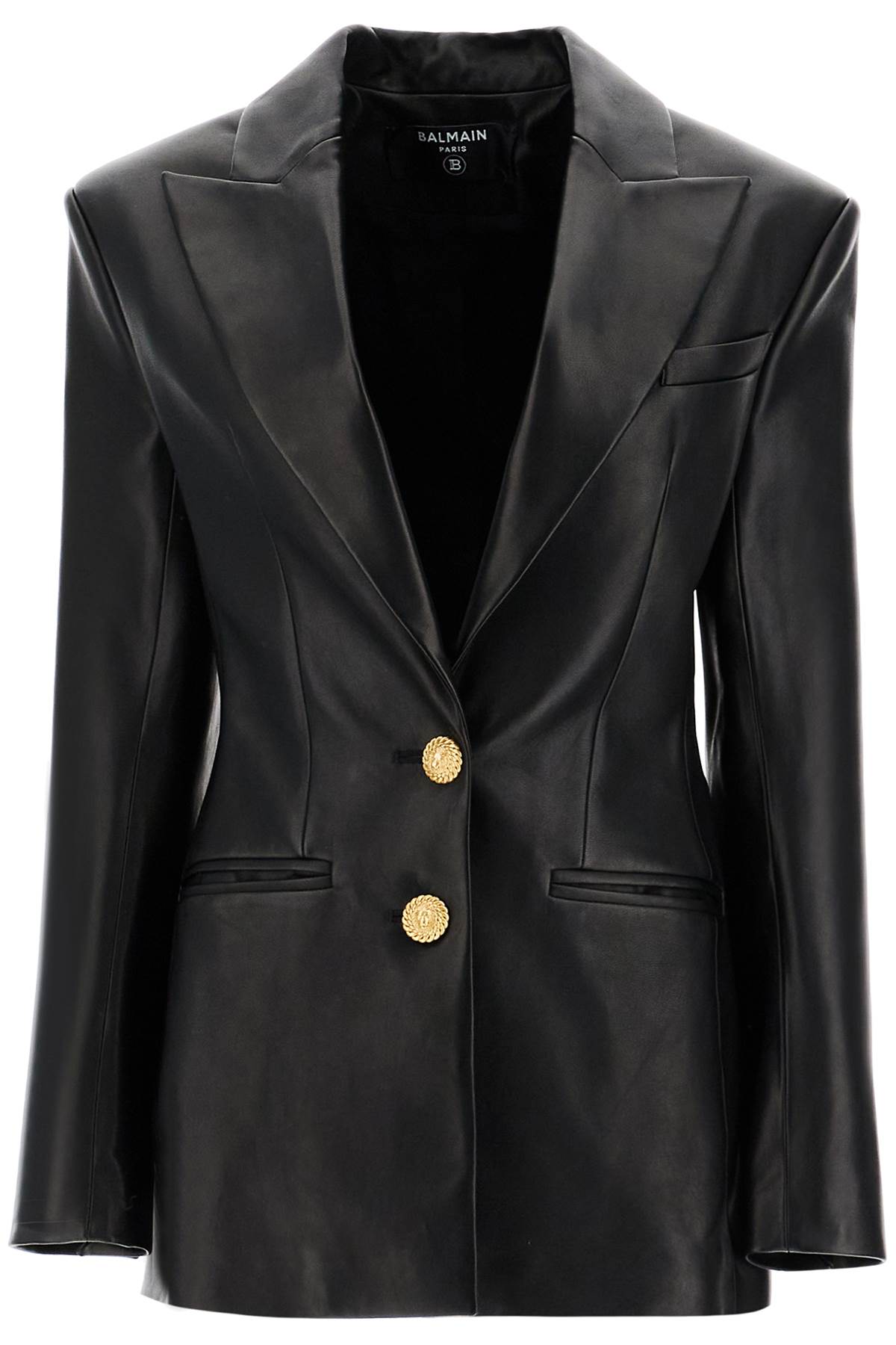 Shop Balmain Leather Blazer Jacket In Black