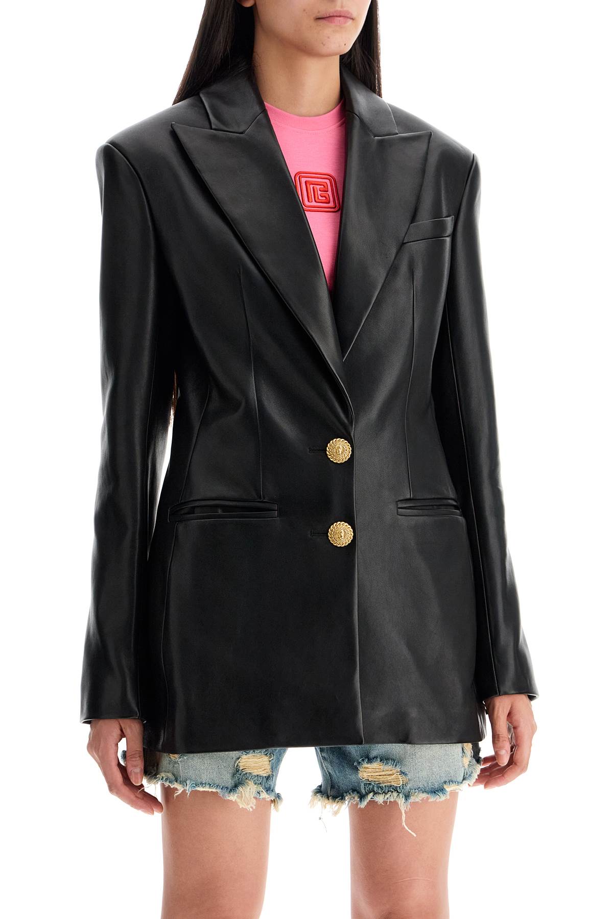 Shop Balmain Leather Blazer Jacket In Black