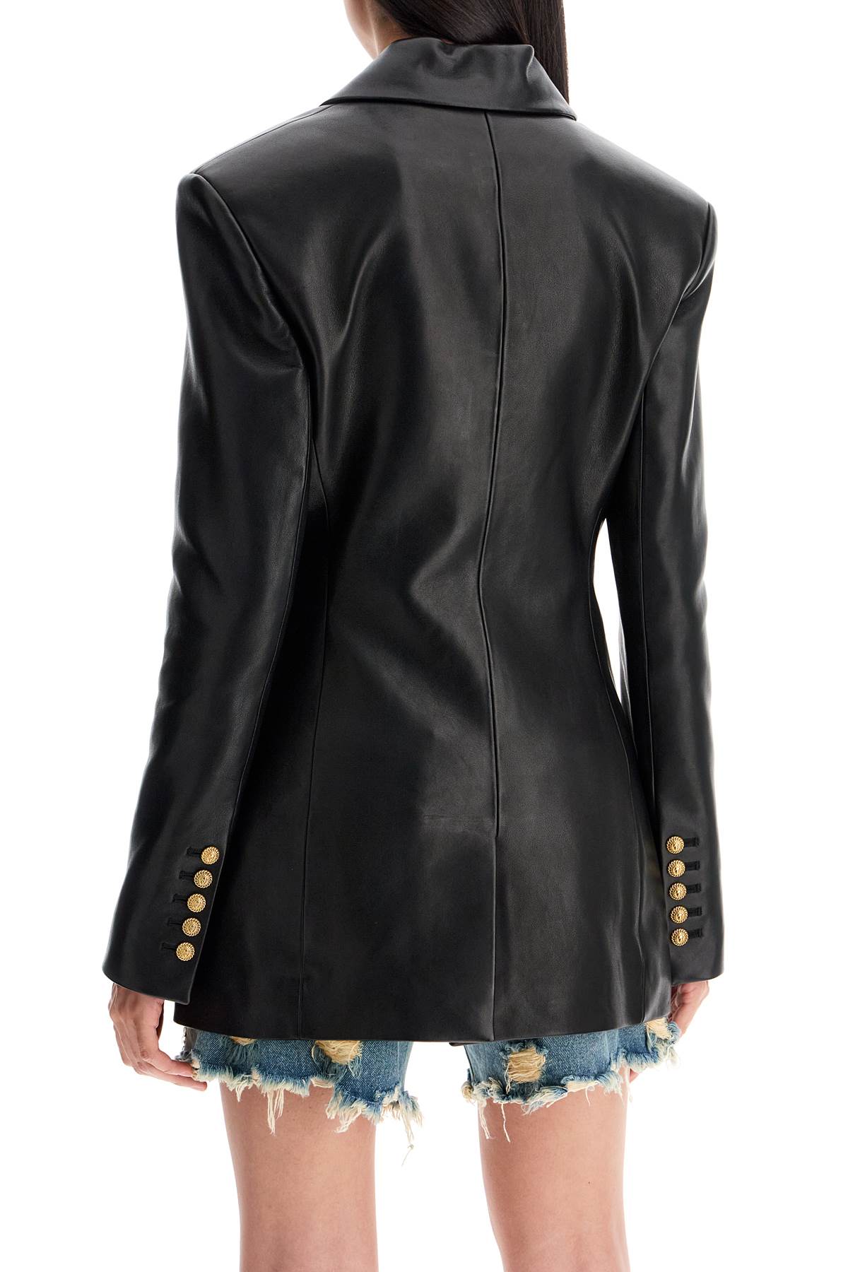 Shop Balmain Leather Blazer Jacket In Black