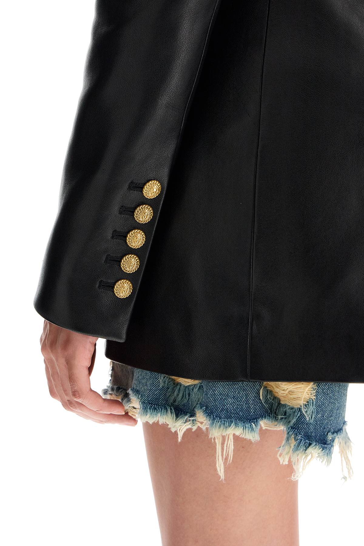 Shop Balmain Leather Blazer Jacket In Black