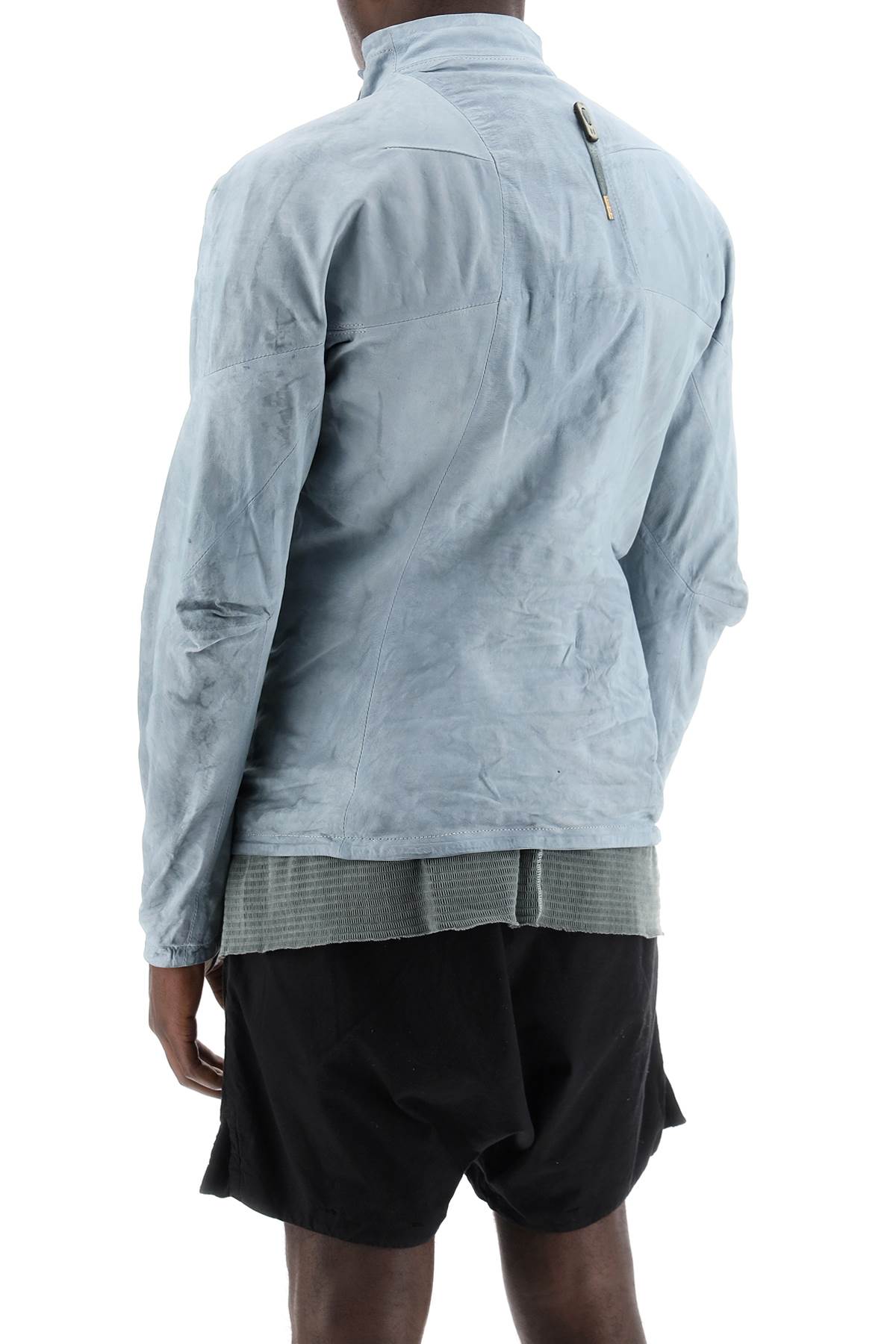 Shop Boris Bidjan Saberi Leather Jacket With Two Zippers In Light Blue