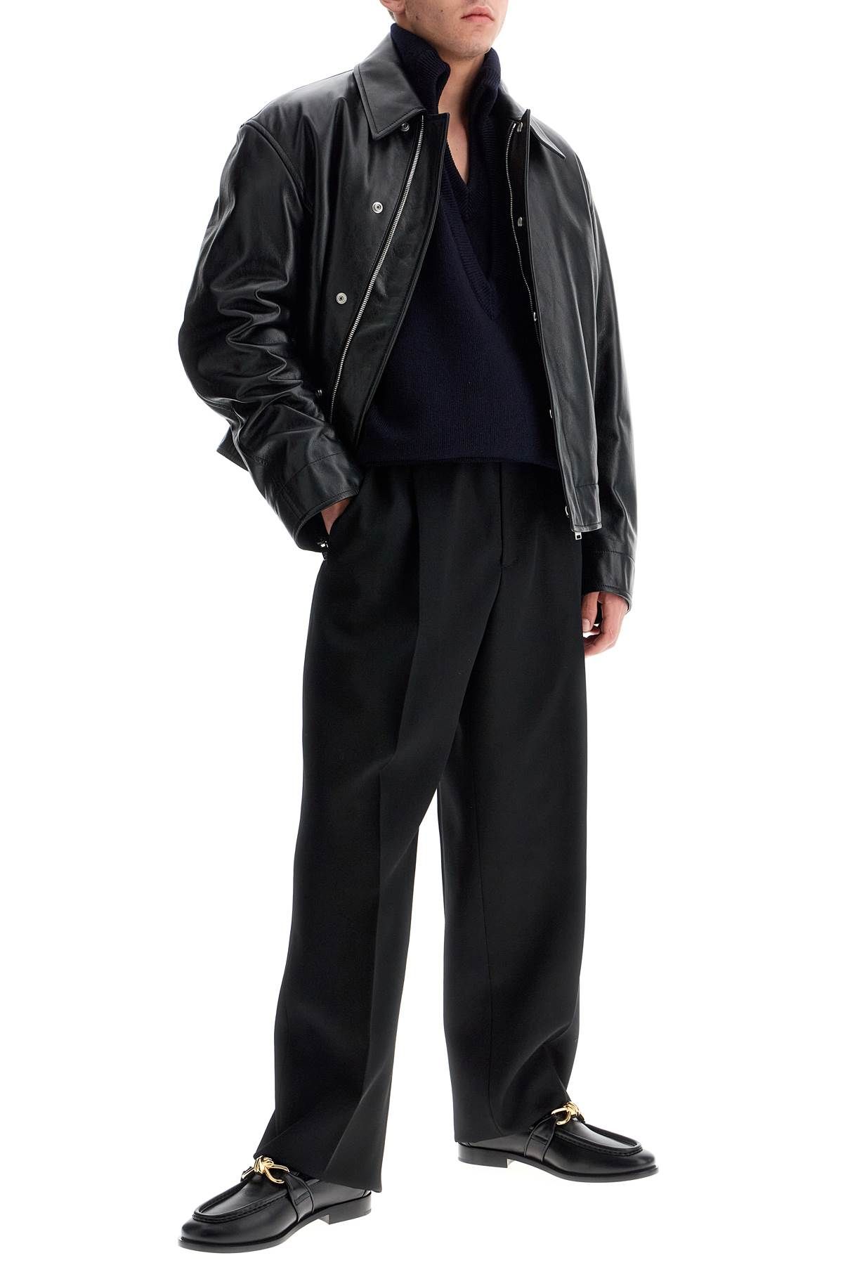 Shop Bottega Veneta Leather Blouson Jacket In Black