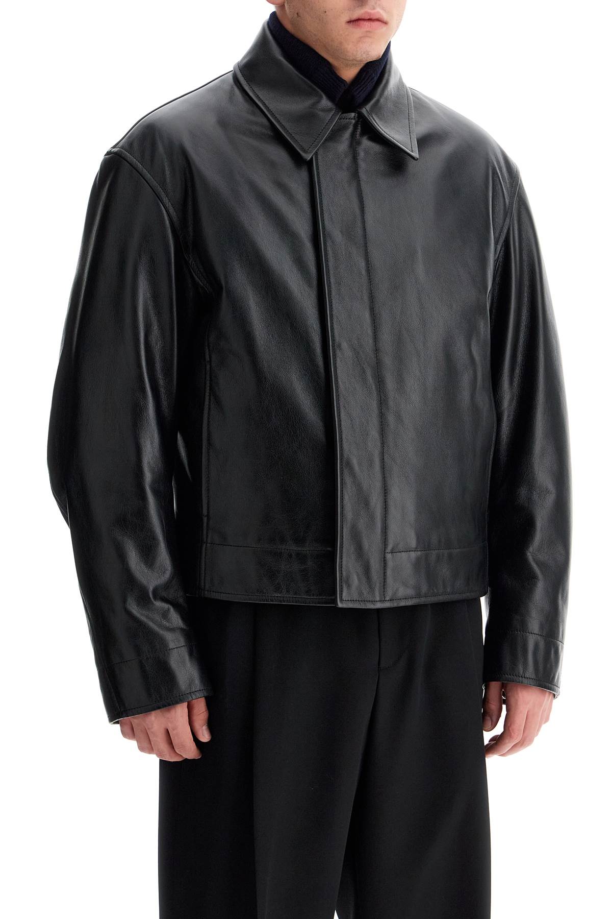 Shop Bottega Veneta Leather Blouson Jacket In Black