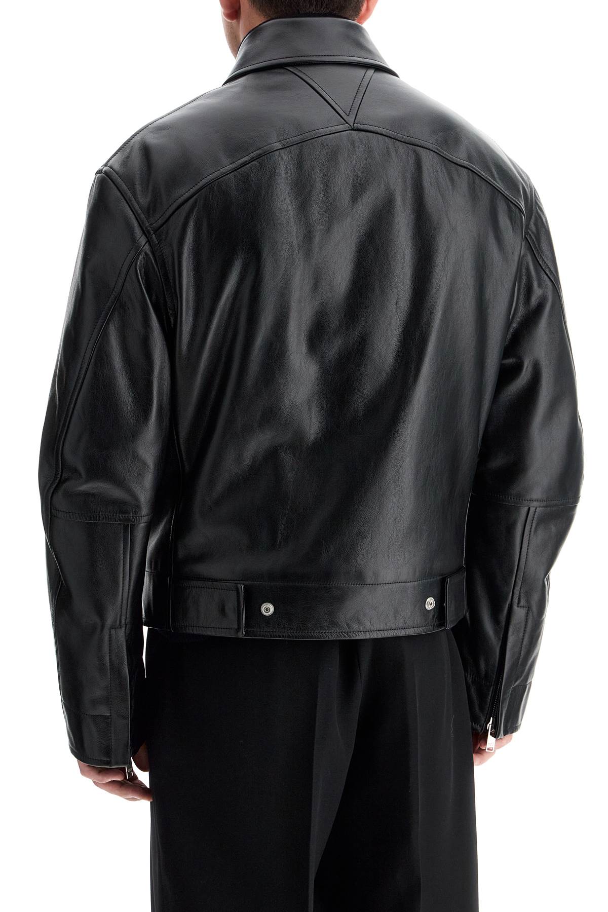 Shop Bottega Veneta Leather Blouson Jacket In Black